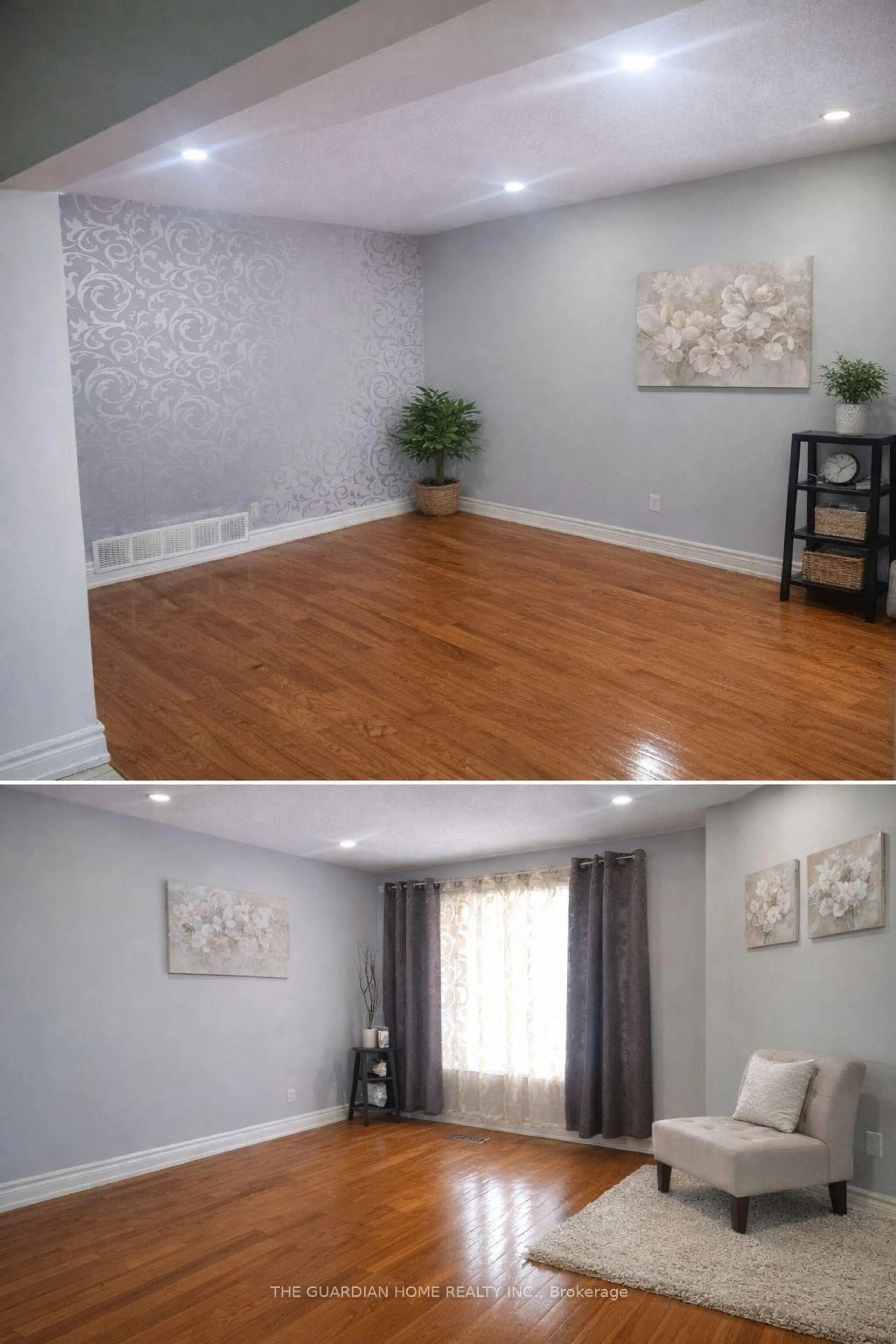 Living room with furniture, wood/laminate floor for 65 Morningview Tr, Toronto Ontario M1B 5A8