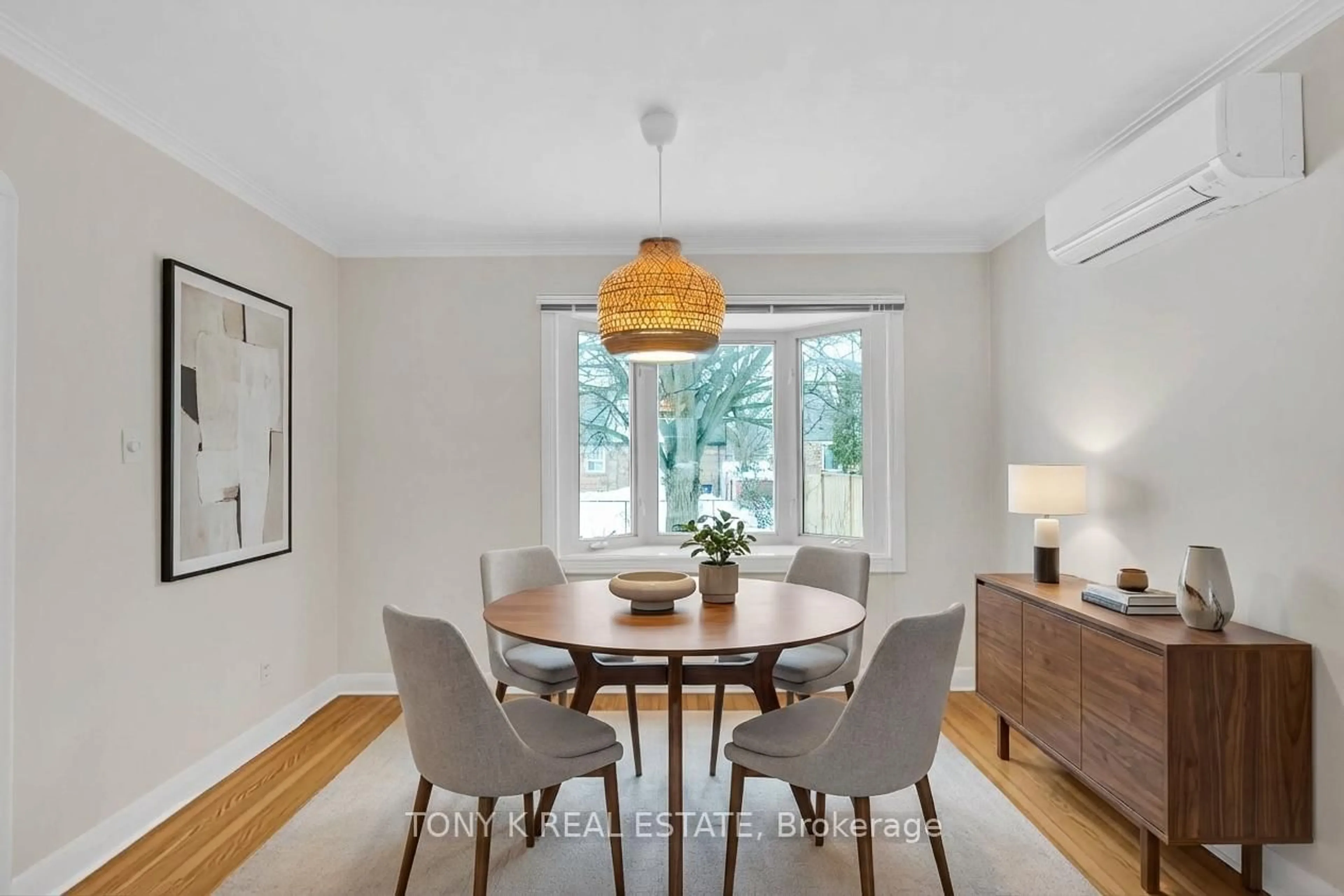 Dining room, wood/laminate floor for 23 Scotswood Rd, Toronto Ontario M1R 3N3