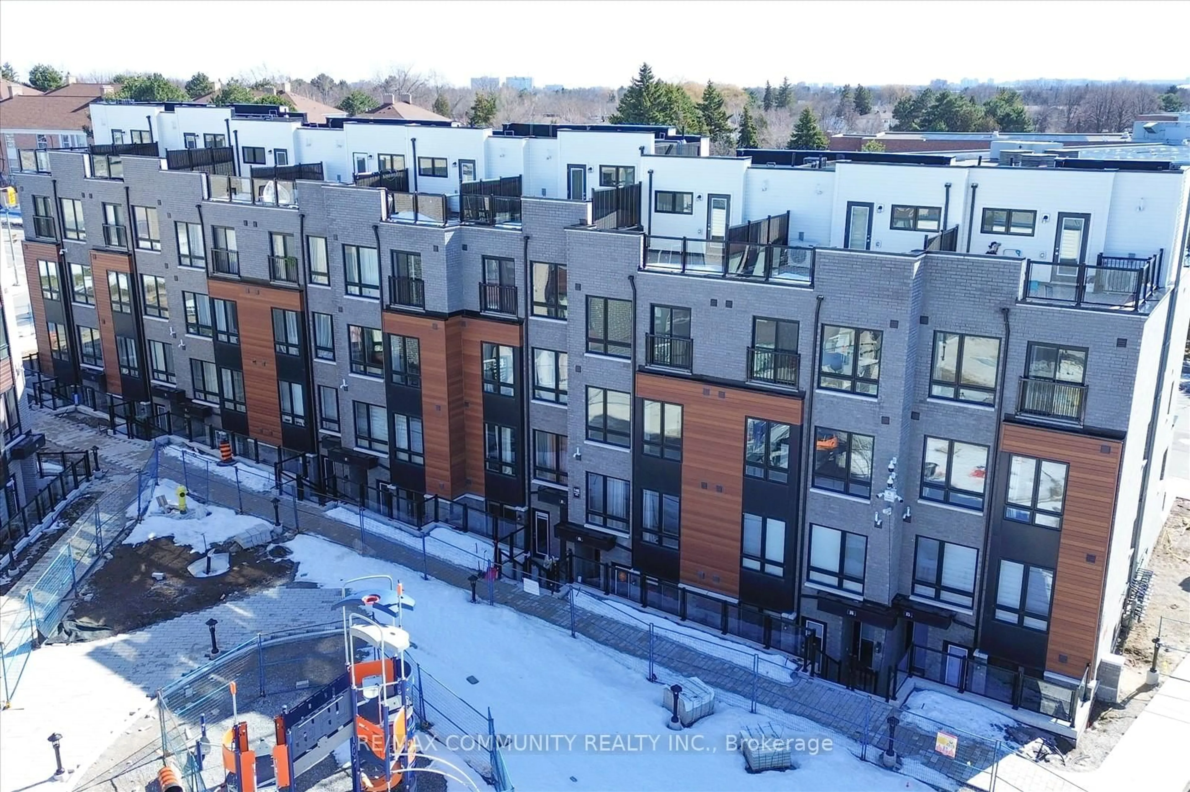 A pic from outside/outdoor area/front of a property/back of a property/a pic from drone, city buildings view from balcony for 145 Tapscott Rd #21, Toronto Ontario M1B 0E8