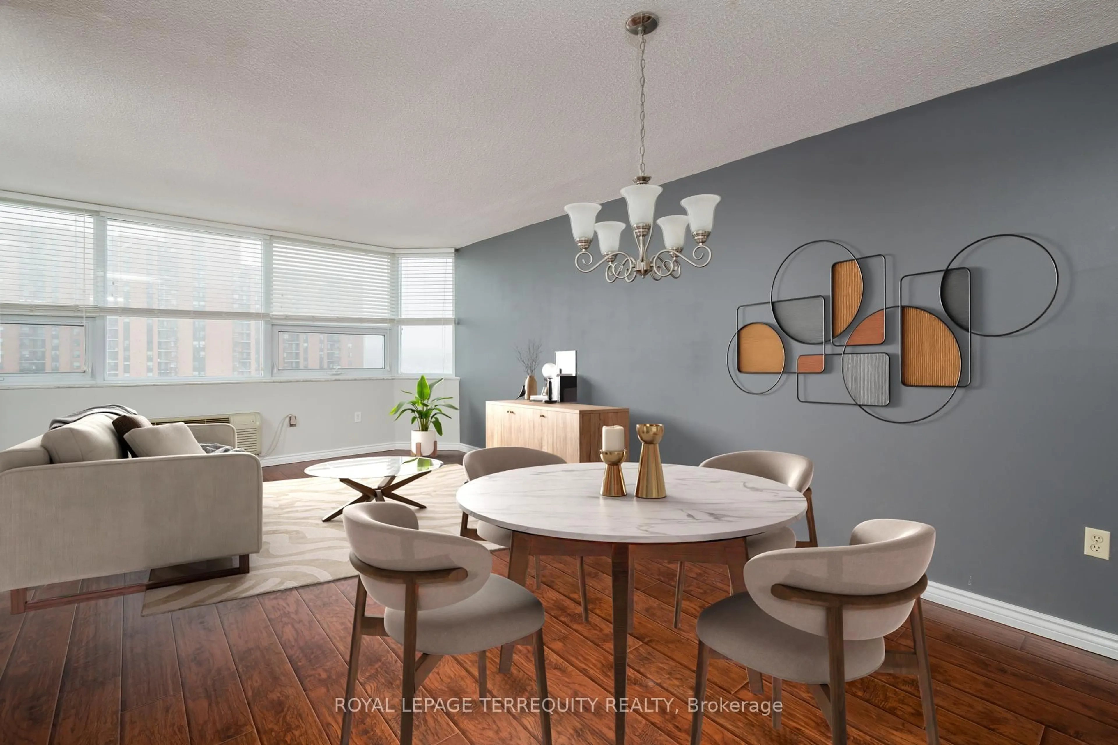 Dining room, wood/laminate floor for 121 Ling Rd #1004, Toronto Ontario M1E 4Y2