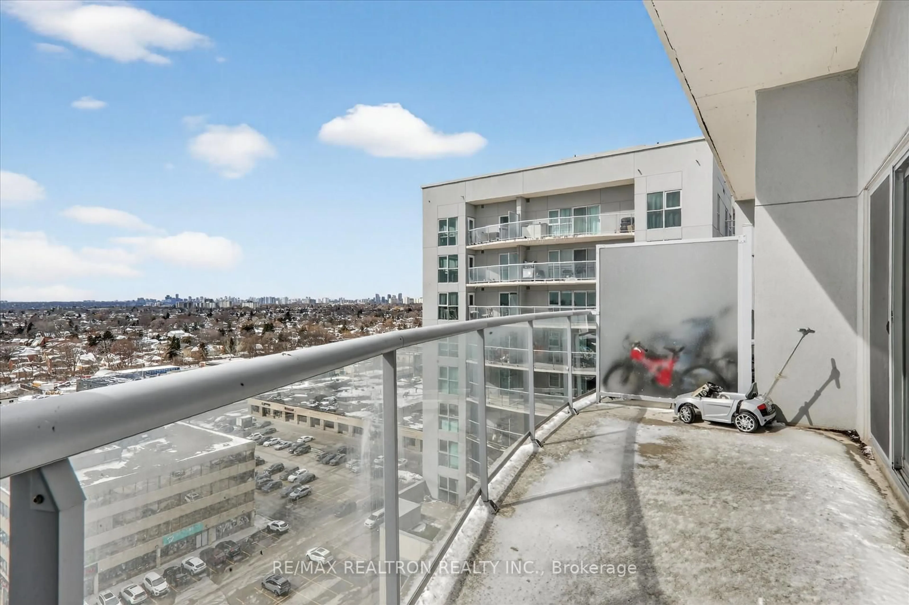 Balcony in the apartment, city buildings view from balcony for 2152 Lawrence Ave #PH08, Toronto Ontario M1R 3A8