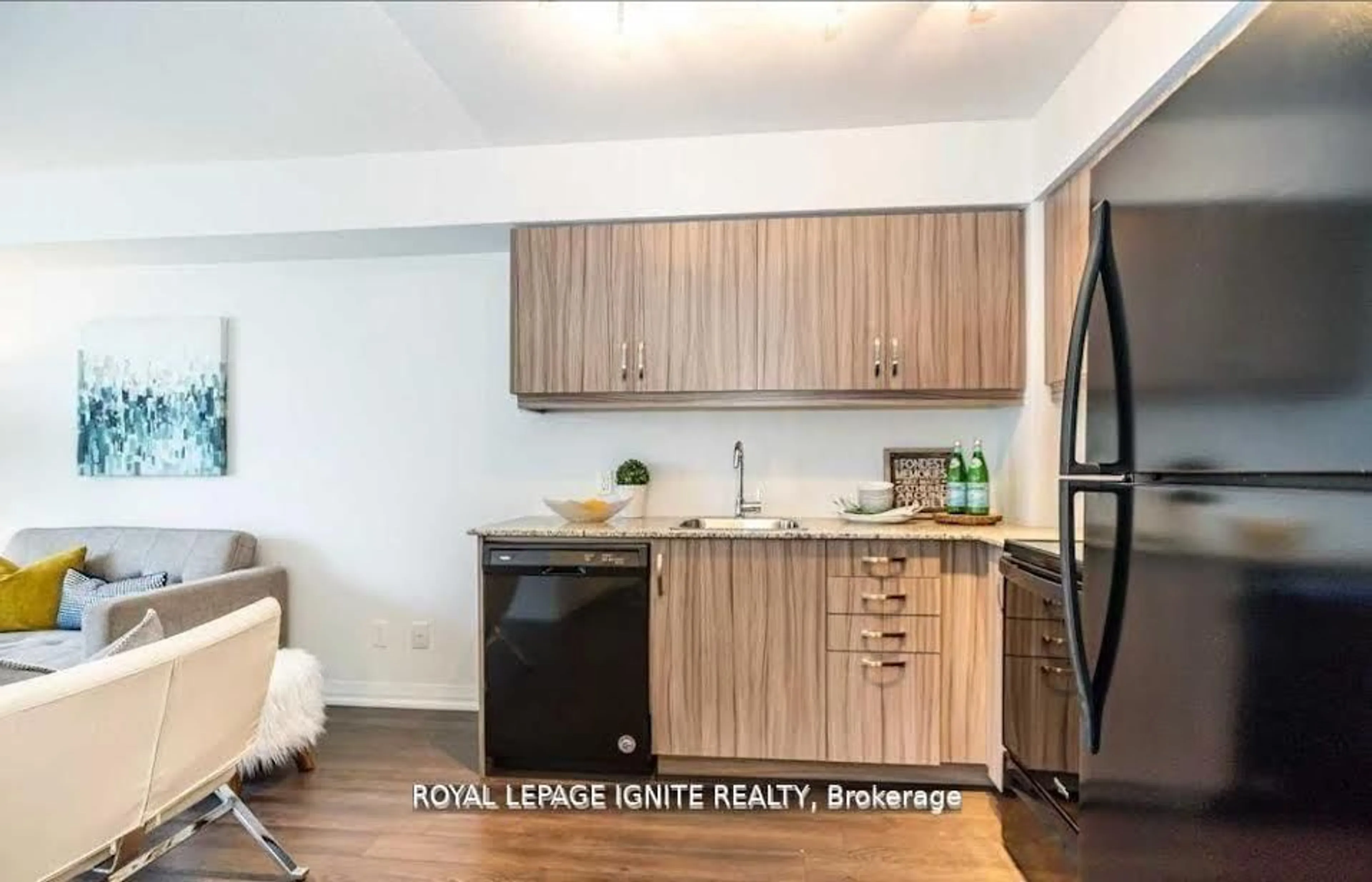 Open concept kitchen, wood/laminate floor for 30 Meadowglen Pl #1408, Toronto Ontario M1G 0A6