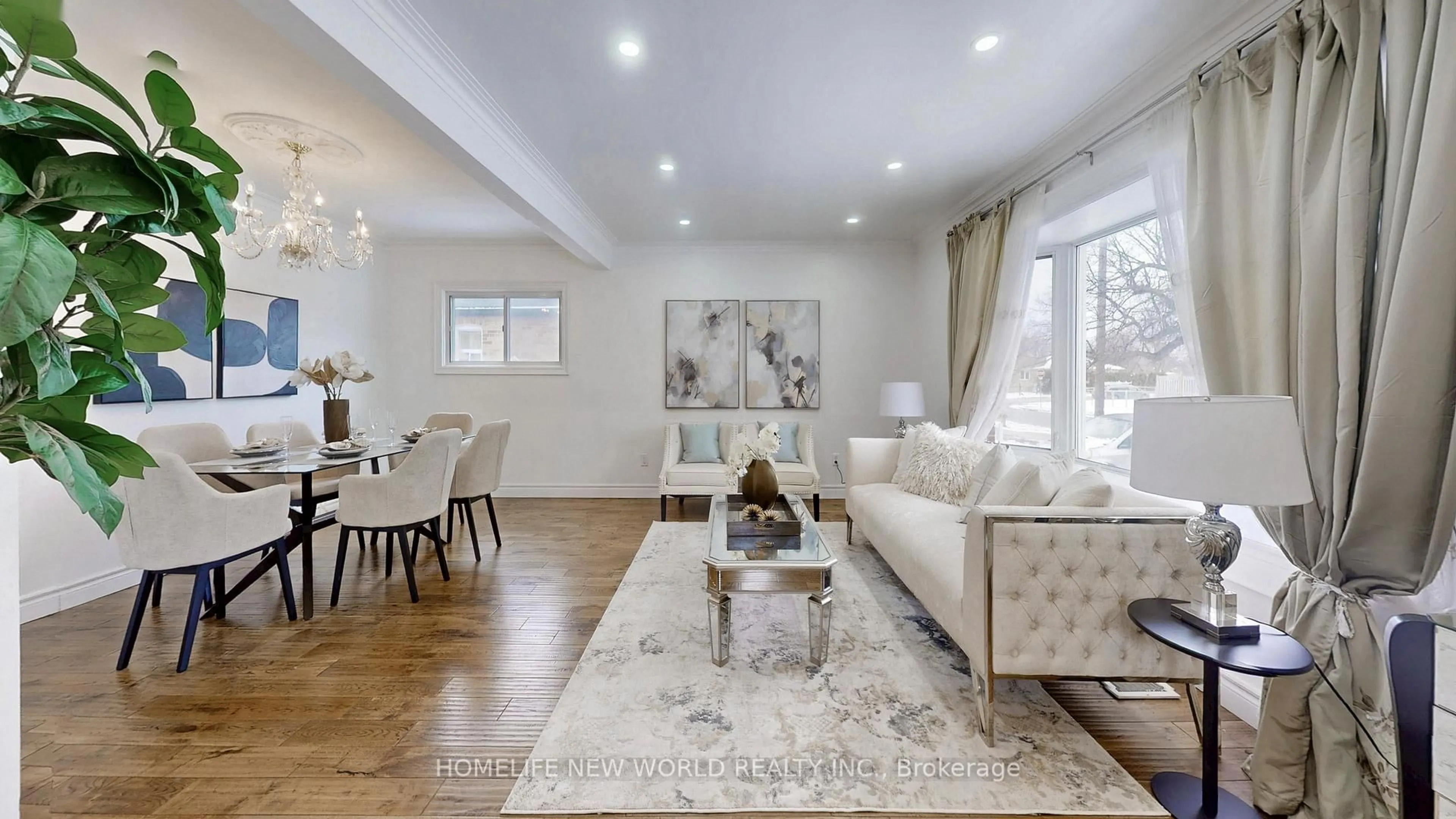 Living room with furniture, wood/laminate floor for 105 Wye Valley Rd, Toronto Ontario M1P 2A7