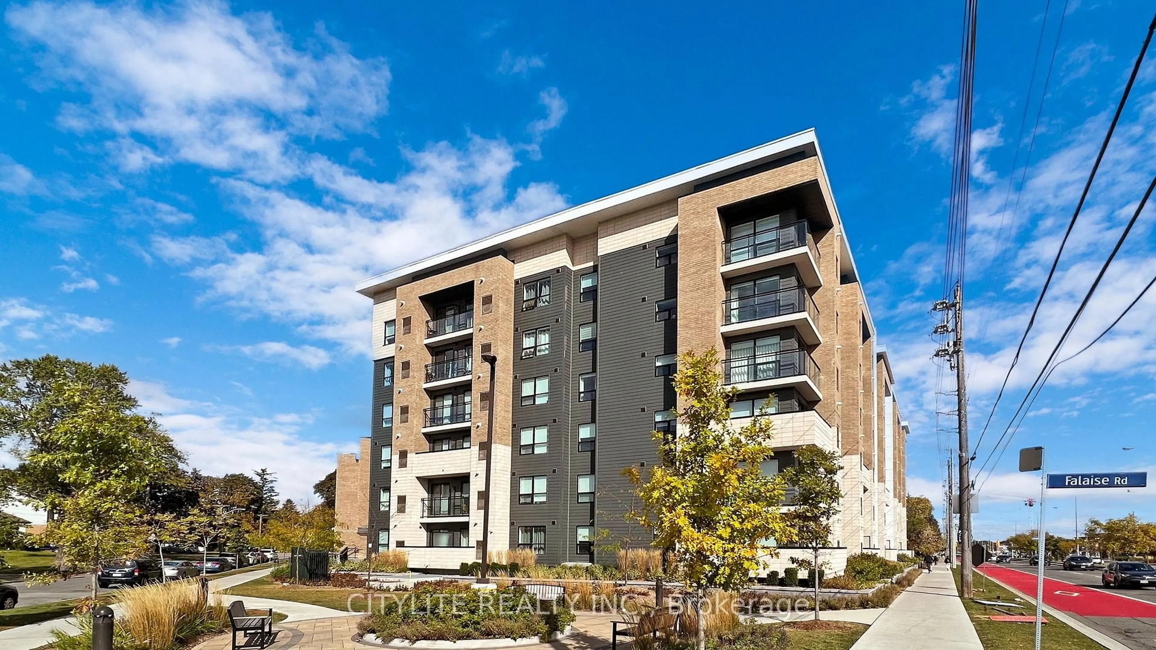 A pic from outside/outdoor area/front of a property/back of a property/a pic from drone, building for 1 Falaise Rd #313, Toronto Ontario M1E 0B9