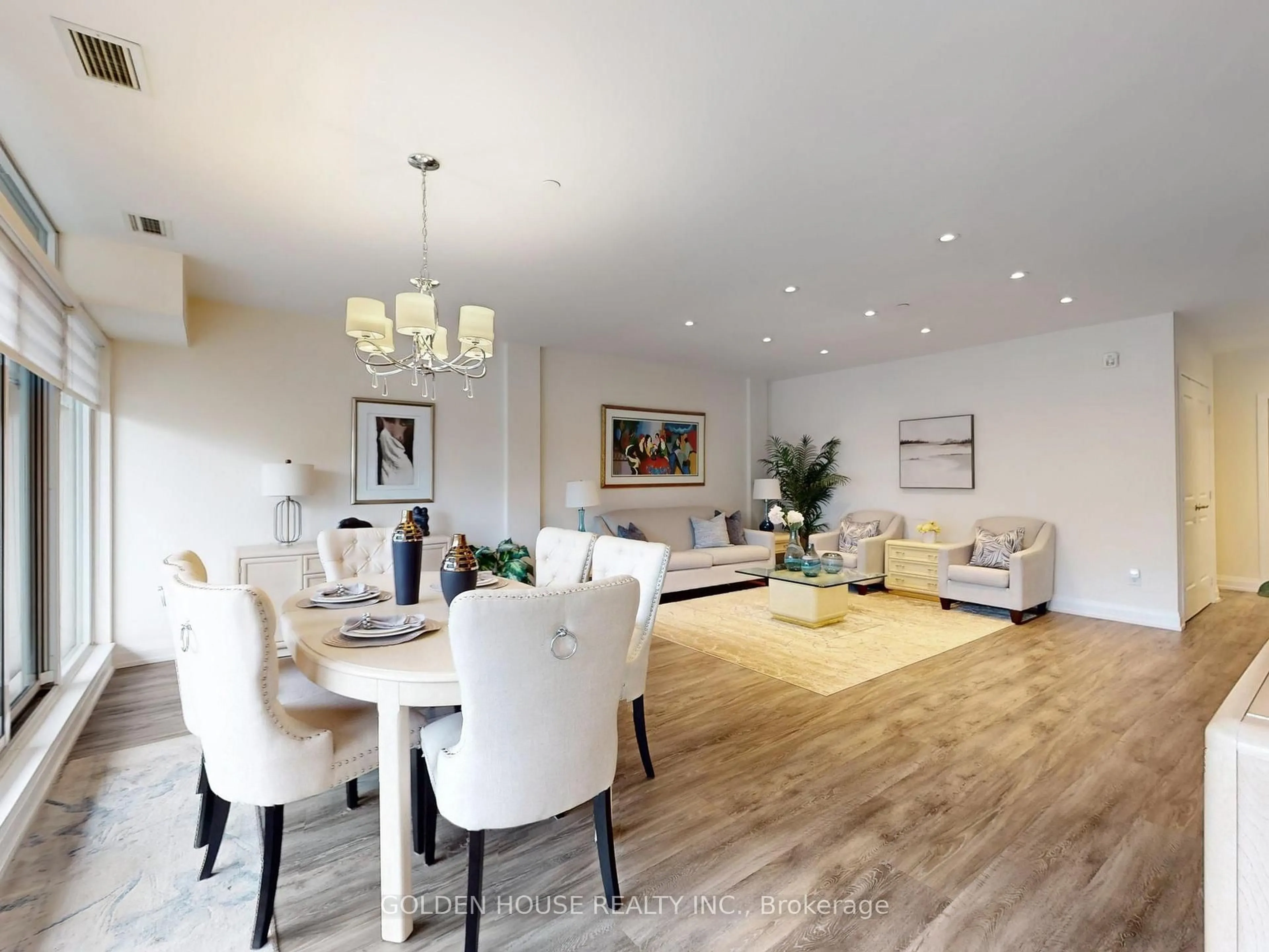 Dining room, wood/laminate floor for 200 Woodbine Ave #403, Toronto Ontario M4L 3P2