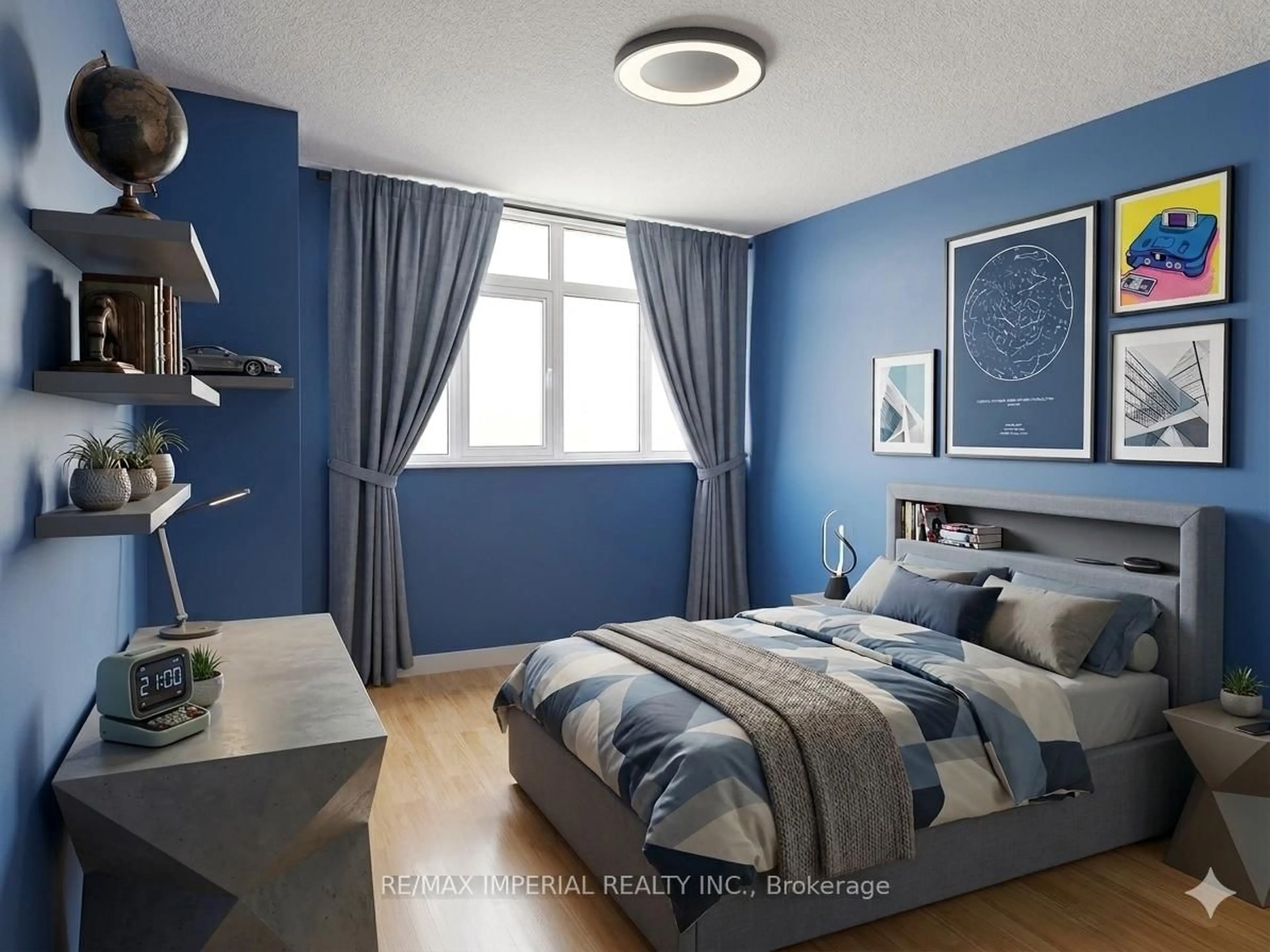 Bedroom with bed, wood/laminate floor for 3151 Bridletowne Circ #305, Toronto Ontario M1W 2T1
