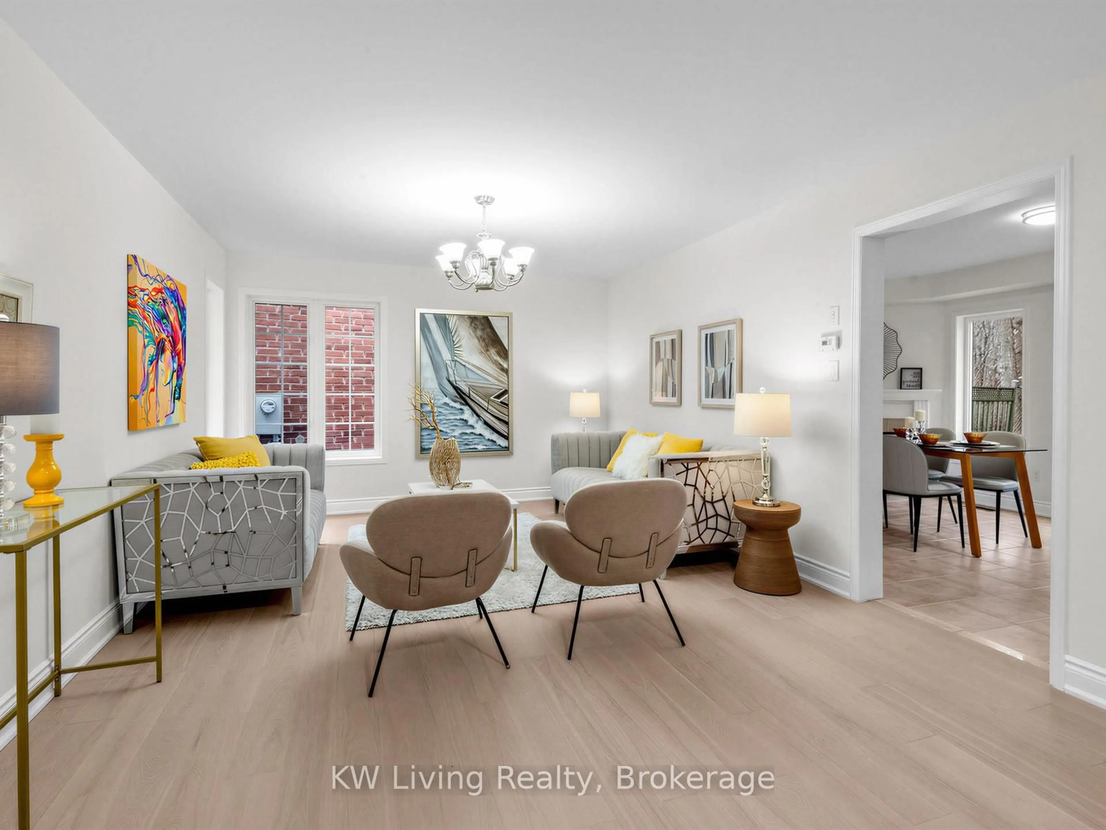 Living room with furniture, wood/laminate floor for 153 Shepton Way, Toronto Ontario M1V 5N4