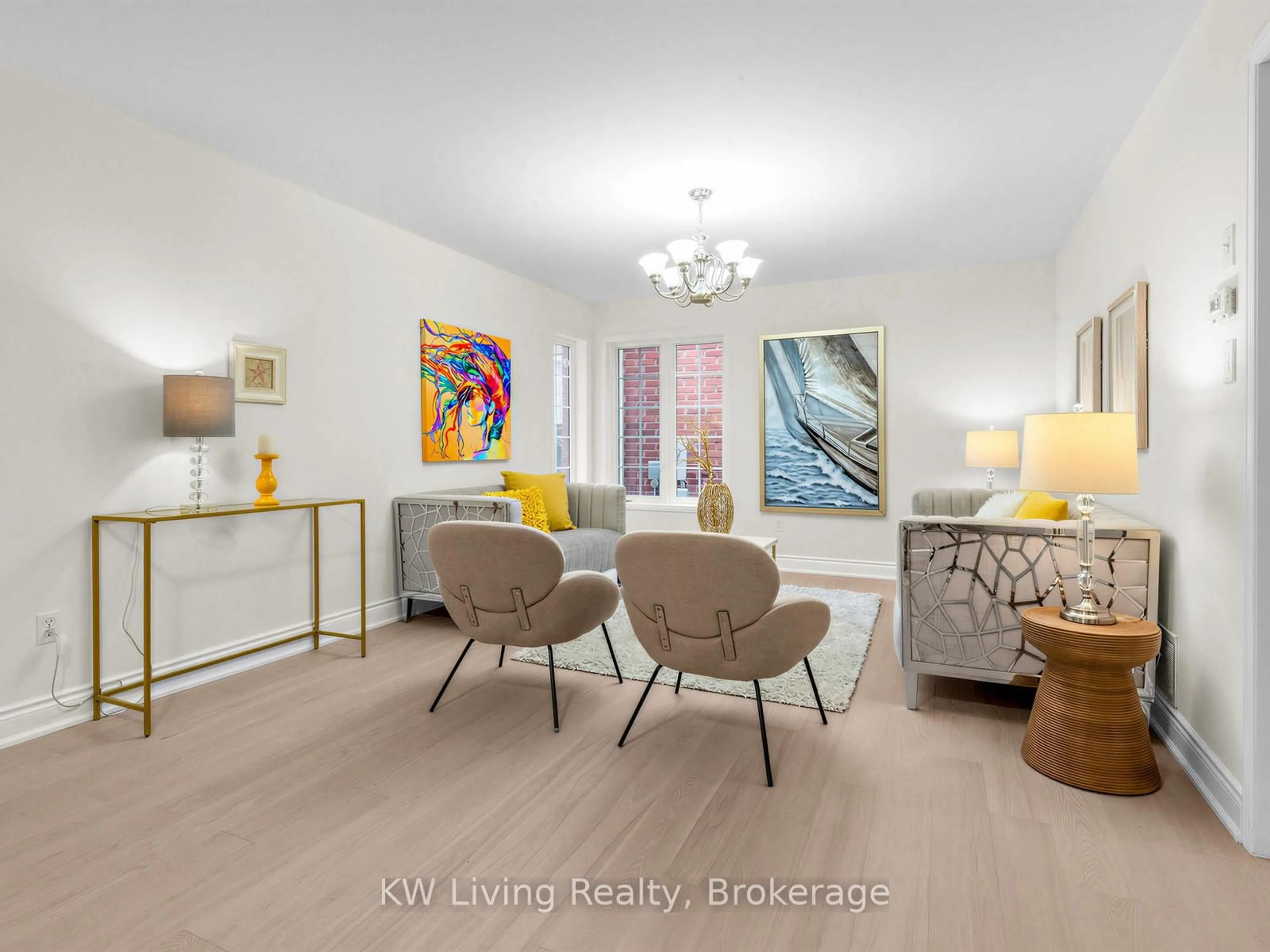 Living room with furniture, wood/laminate floor for 153 Shepton Way, Toronto Ontario M1V 5N4