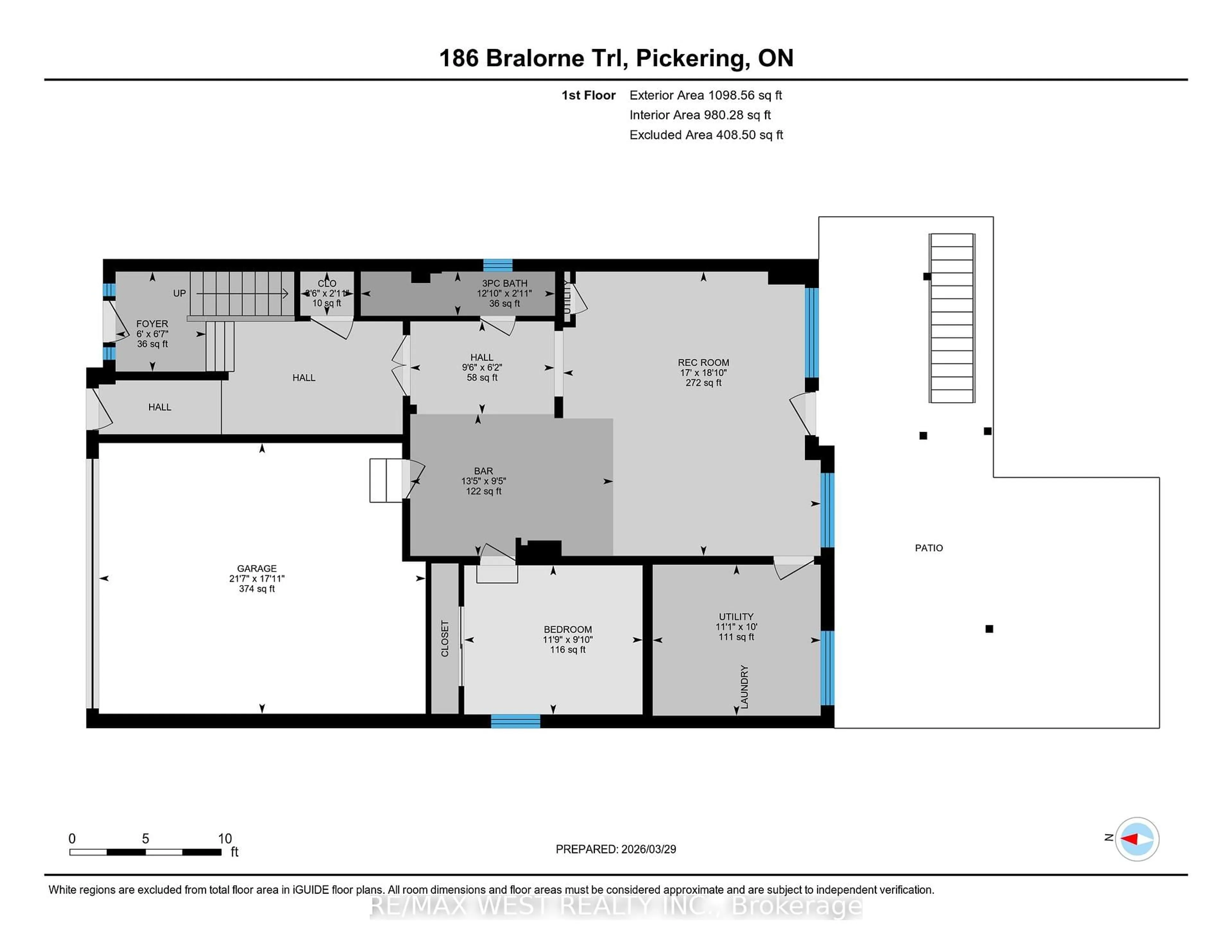Floor plan for 186 Bralorne Tr, Pickering Ontario L1V 0G1