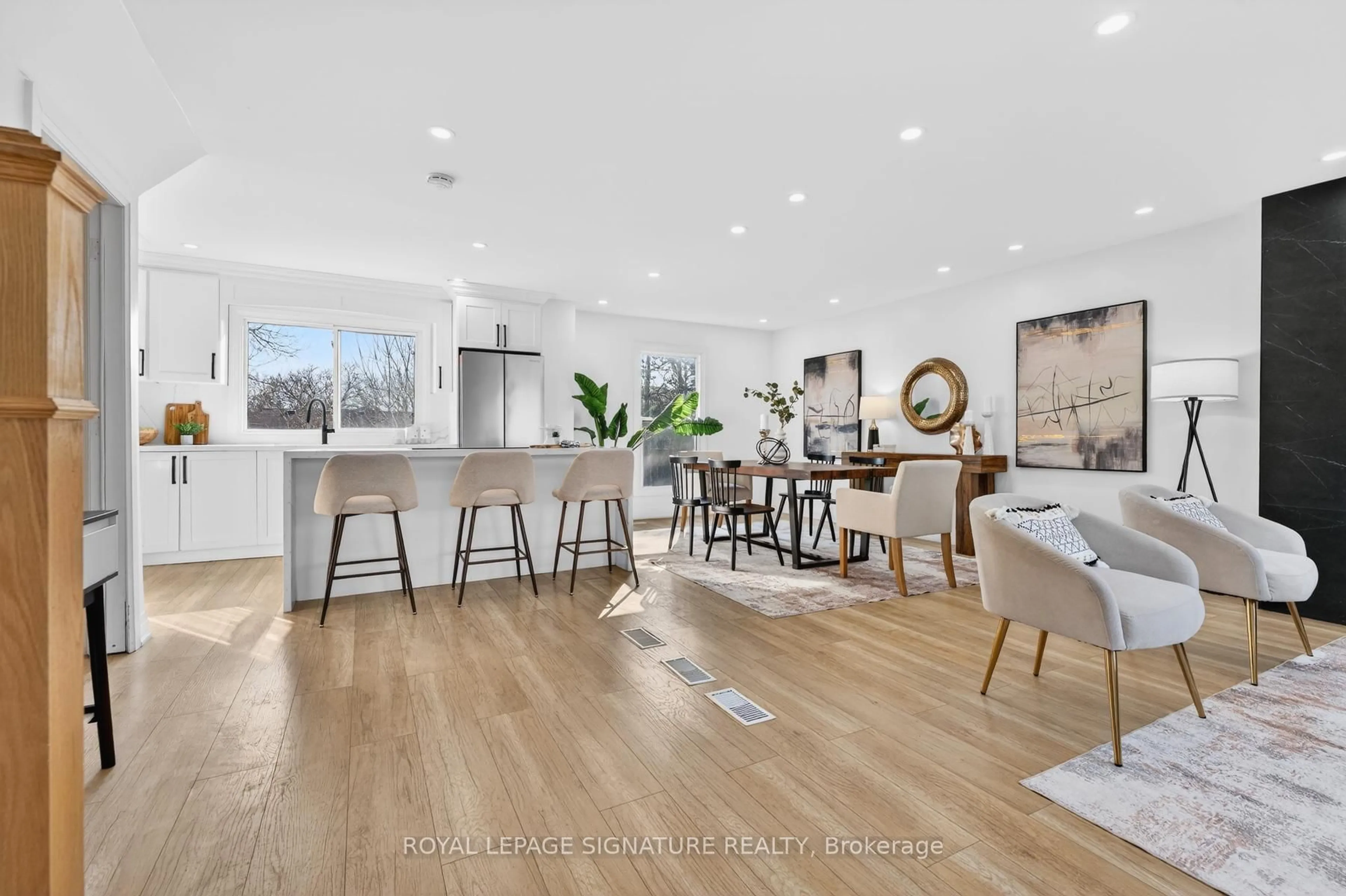 Open concept kitchen, wood/laminate floor for 506 Grandview St, Oshawa Ontario L1H 7S4