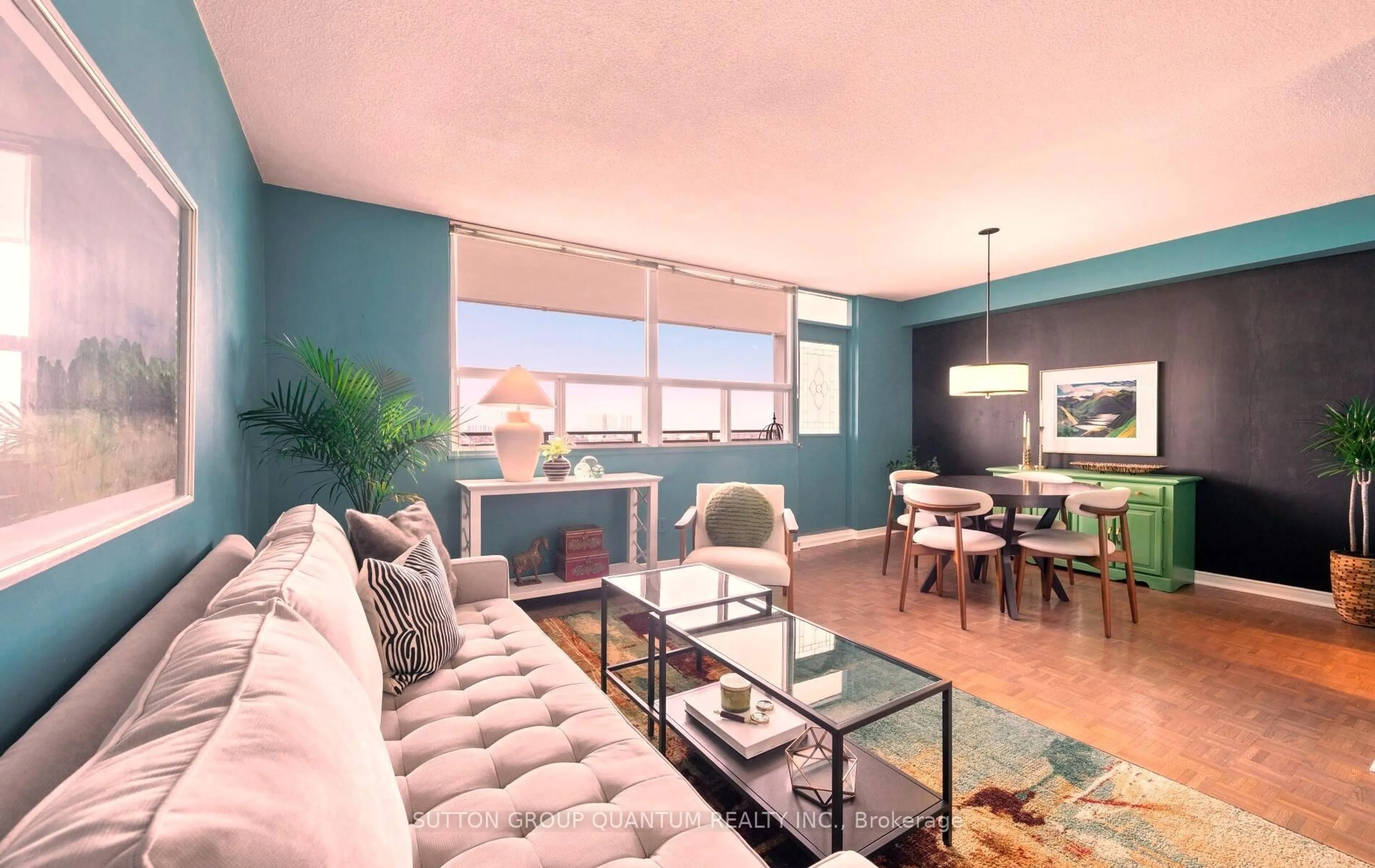 Living room with furniture, wood/laminate floor for 2550 Pharmacy Ave #1501, Toronto Ontario M1W 1H9