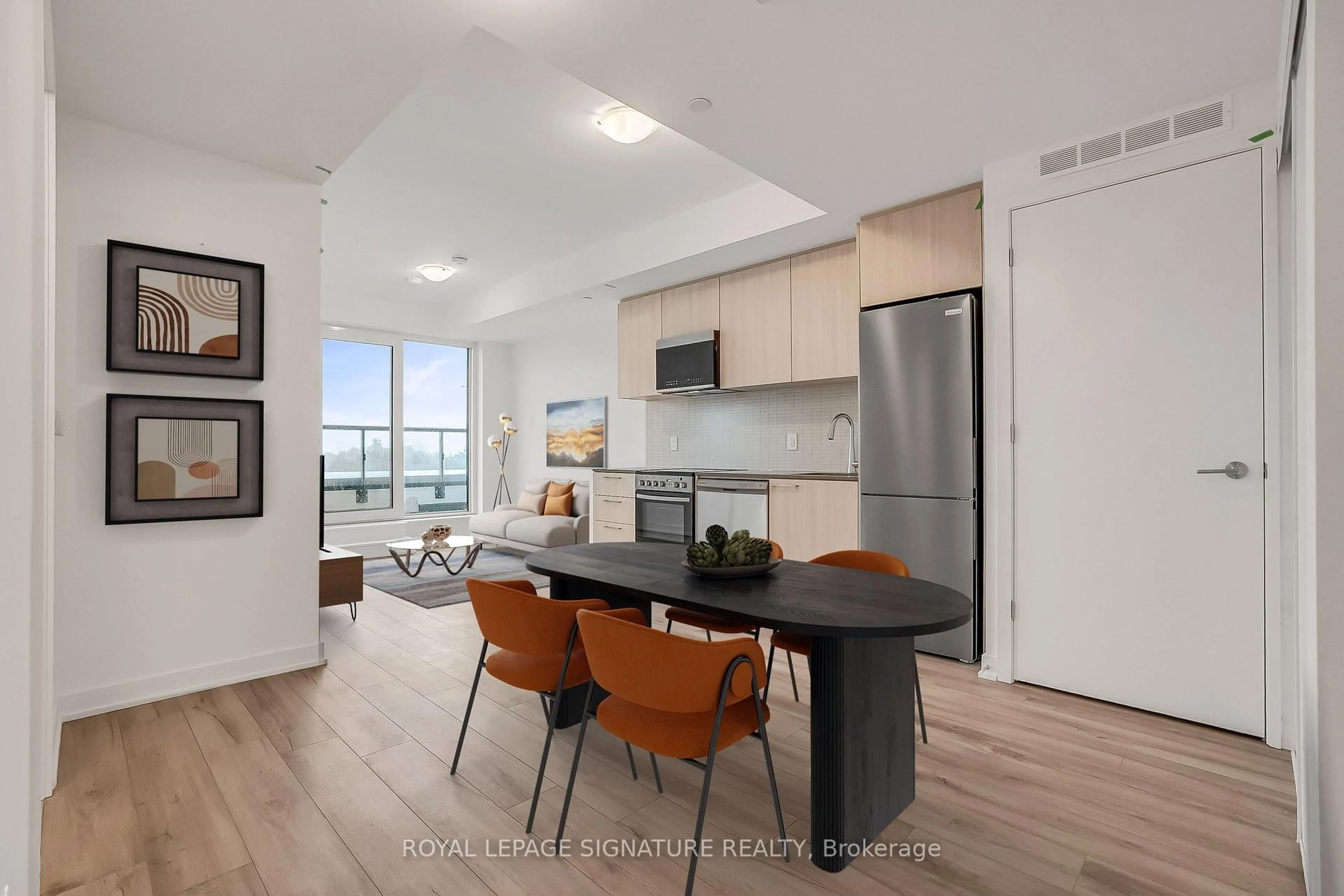 Open concept kitchen, wood/laminate floor for 7439 Kingston Rd #410, Toronto Ontario M1B 5S3