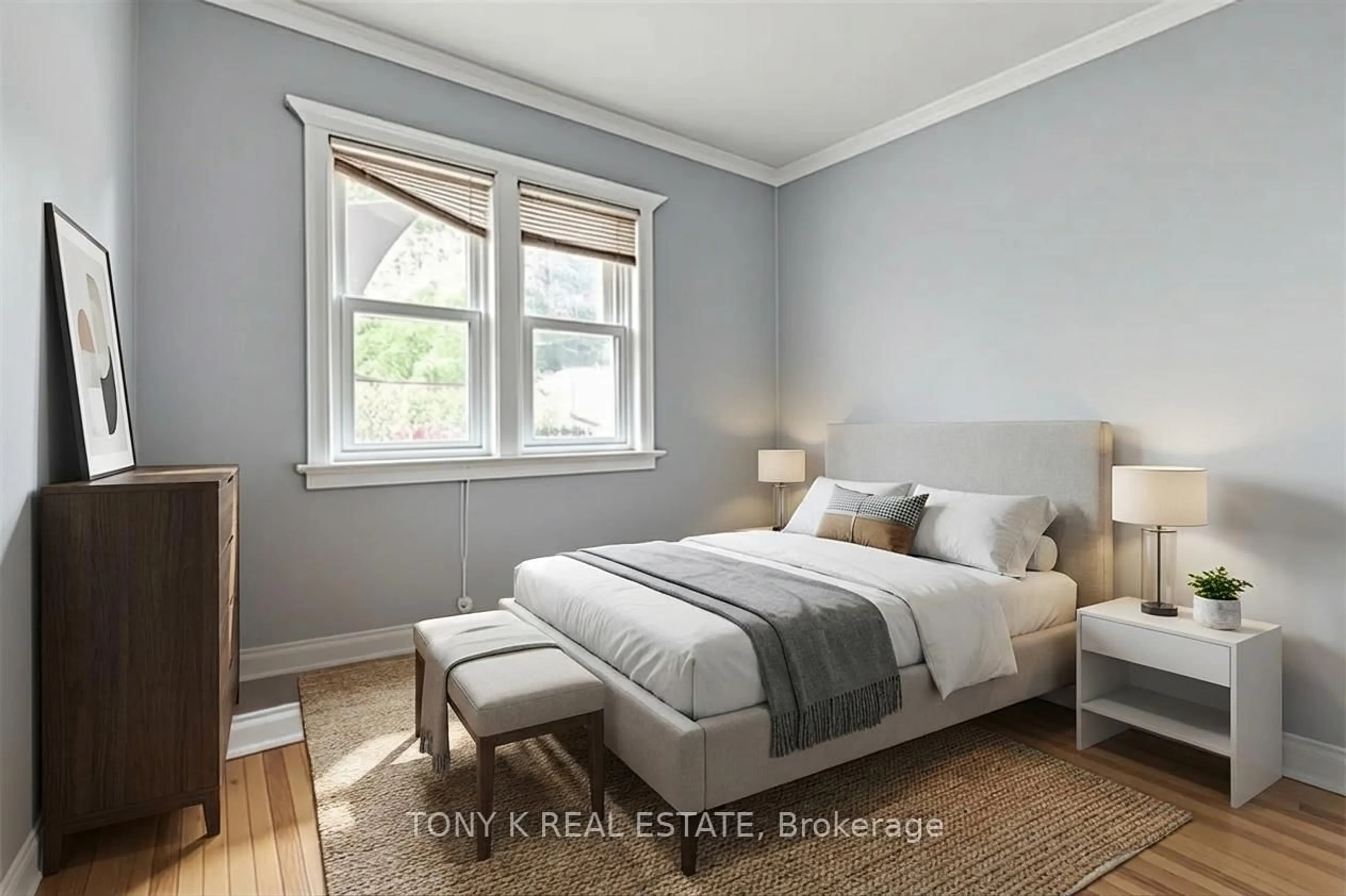 Bedroom with bed, wood/laminate floor for 654 Grierson St, Oshawa Ontario L1G 5J4