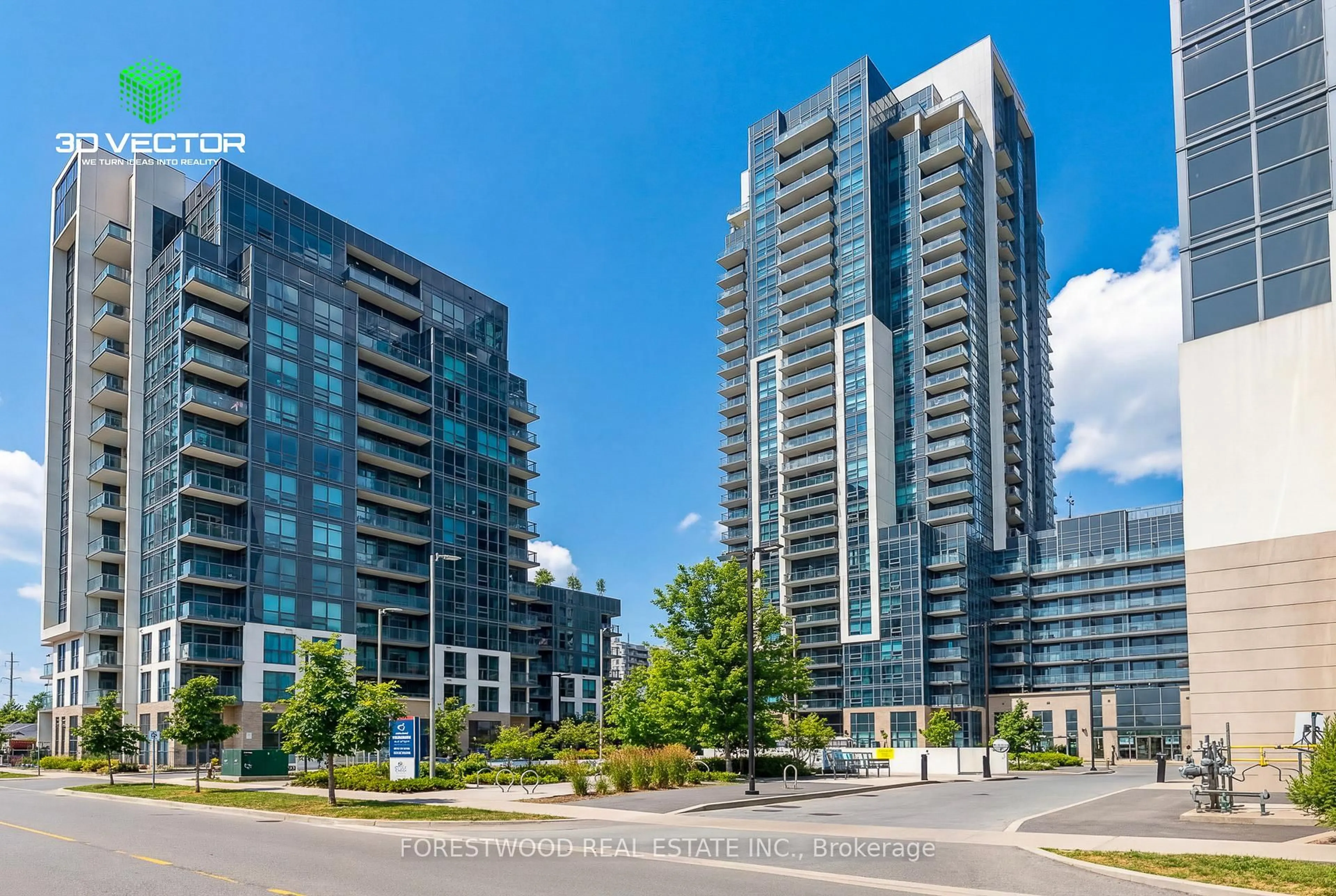 A pic from outside/outdoor area/front of a property/back of a property/a pic from drone, street for 20 Meadowglen Pl #2104, Toronto Ontario M1G 0A9