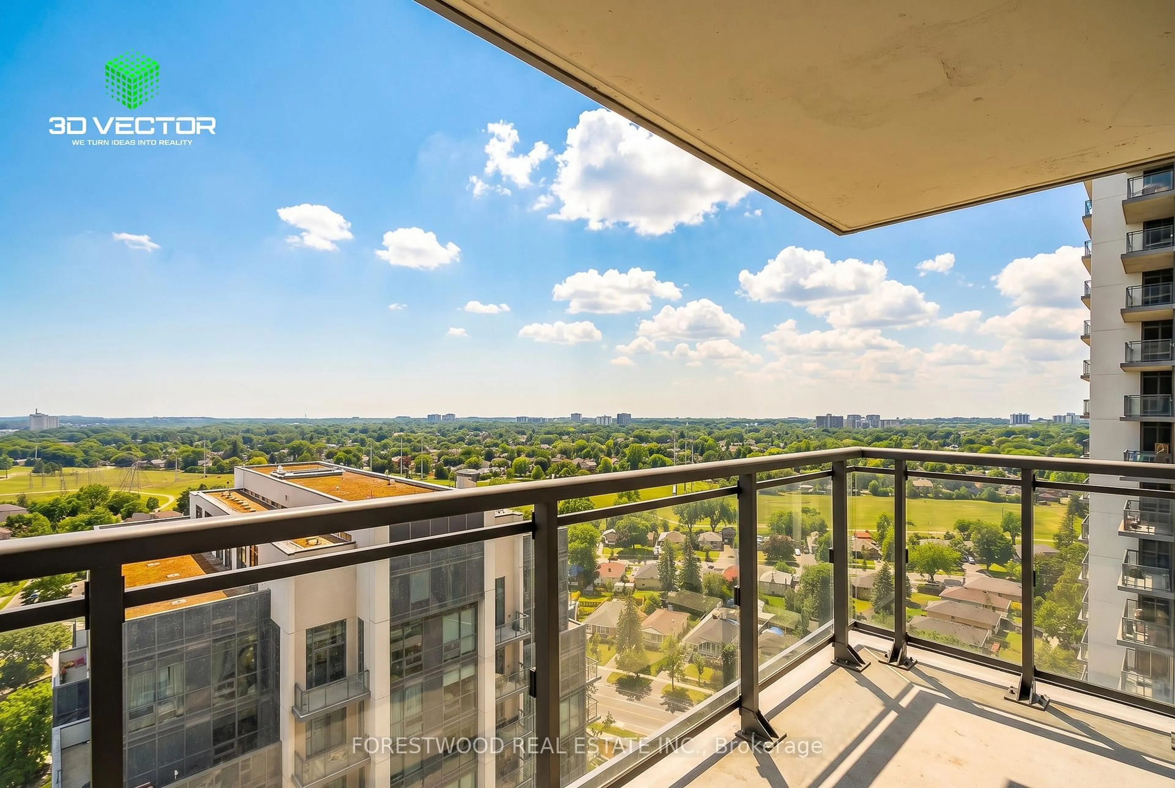 Balcony in the apartment, city buildings view from balcony for 20 Meadowglen Pl #2104, Toronto Ontario M1G 0A9
