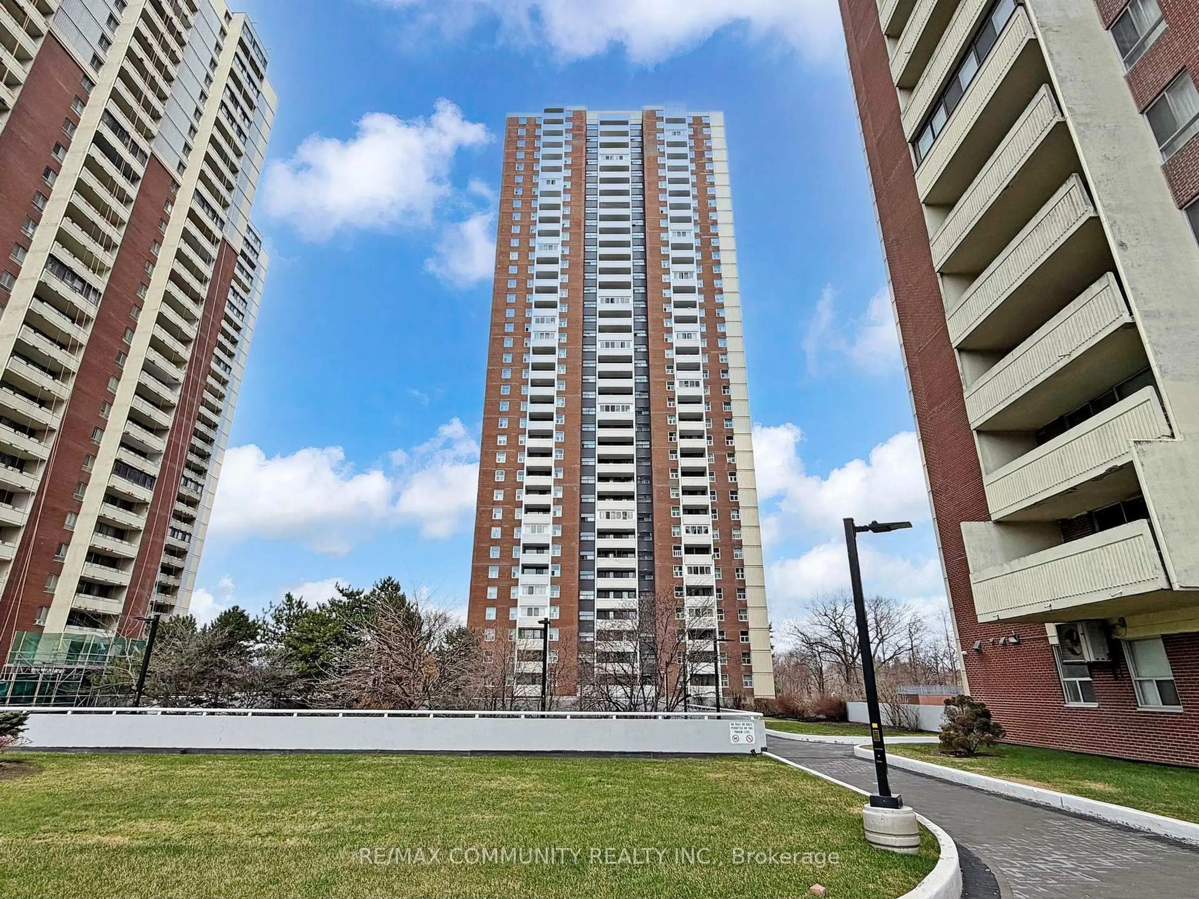A pic from outside/outdoor area/front of a property/back of a property/a pic from drone, city buildings view from balcony for 3 Massey Sq #3706, Toronto Ontario M4C 5L5