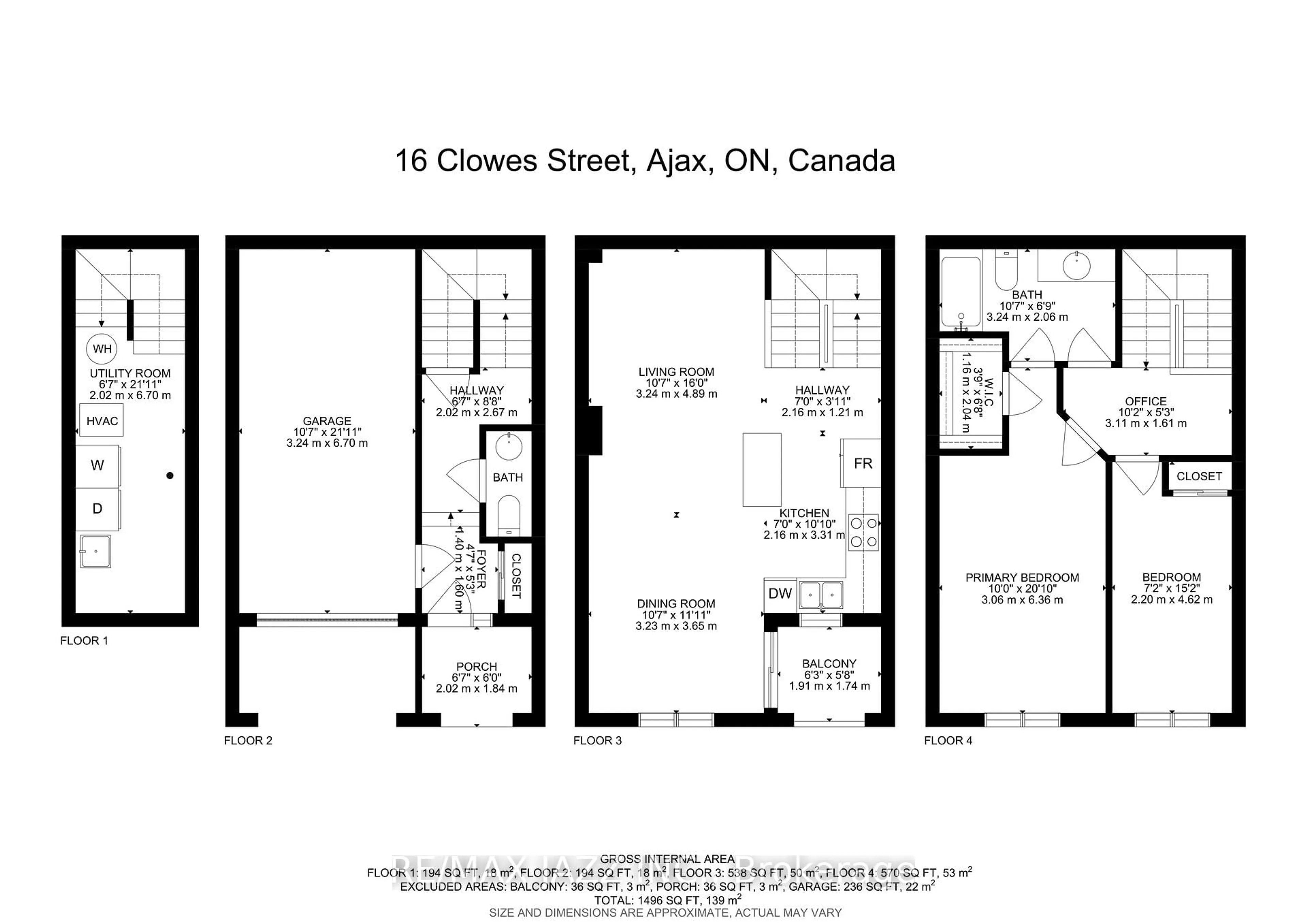 Floor plan for 16 Clowes St, Ajax Ontario L1Z 0K9