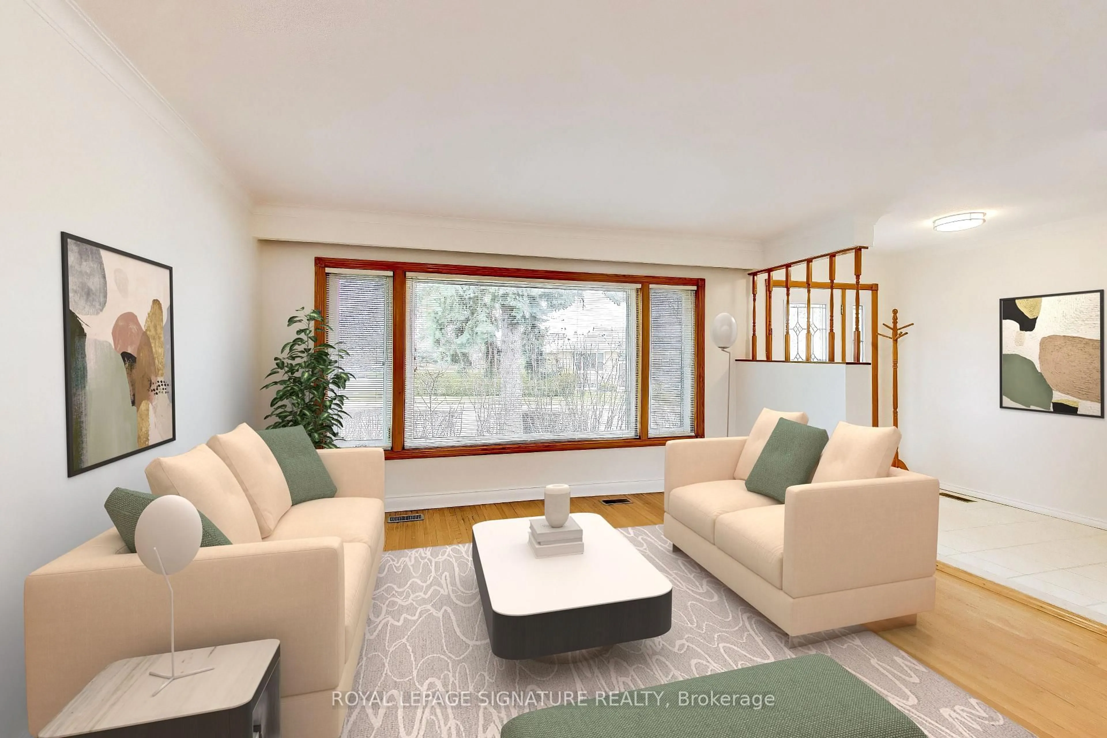 Living room with furniture, wood/laminate floor for 1 Charlemont Cres, Toronto Ontario M1T 1M3