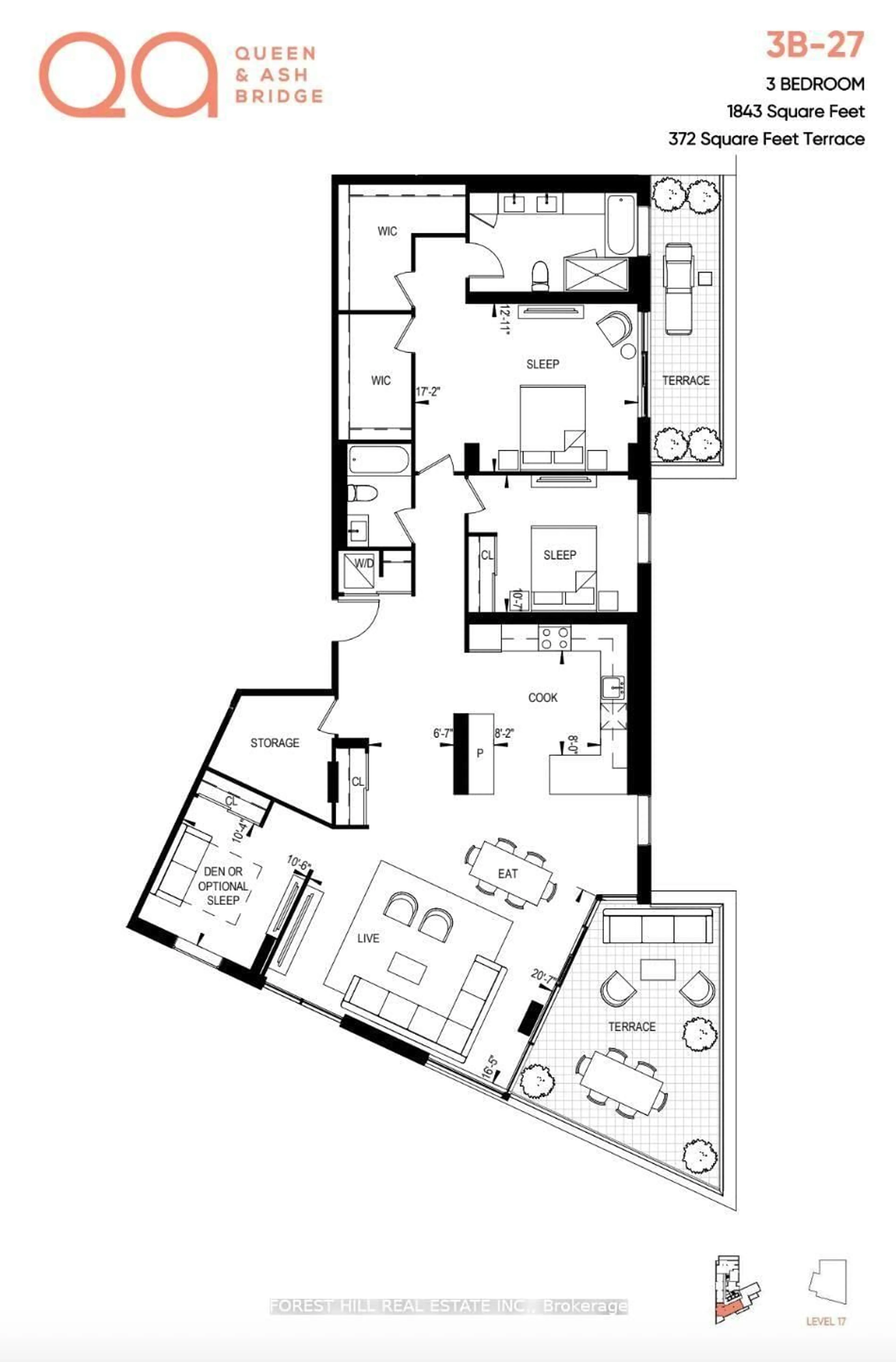 Floor plan for 1050 Eastern Ave #PH 1702, Toronto Ontario M4L 0B7