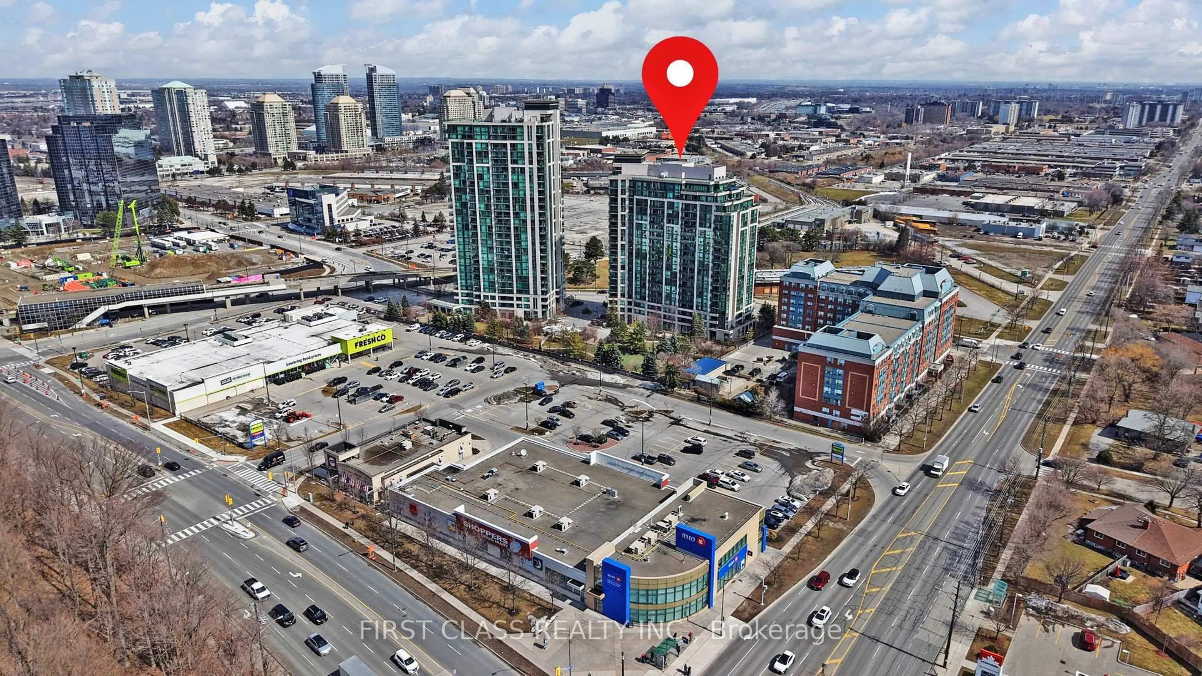 A pic from outside/outdoor area/front of a property/back of a property/a pic from drone, city buildings view from balcony for 68 Grangeway Ave #1112, Toronto Ontario M1H 0A1