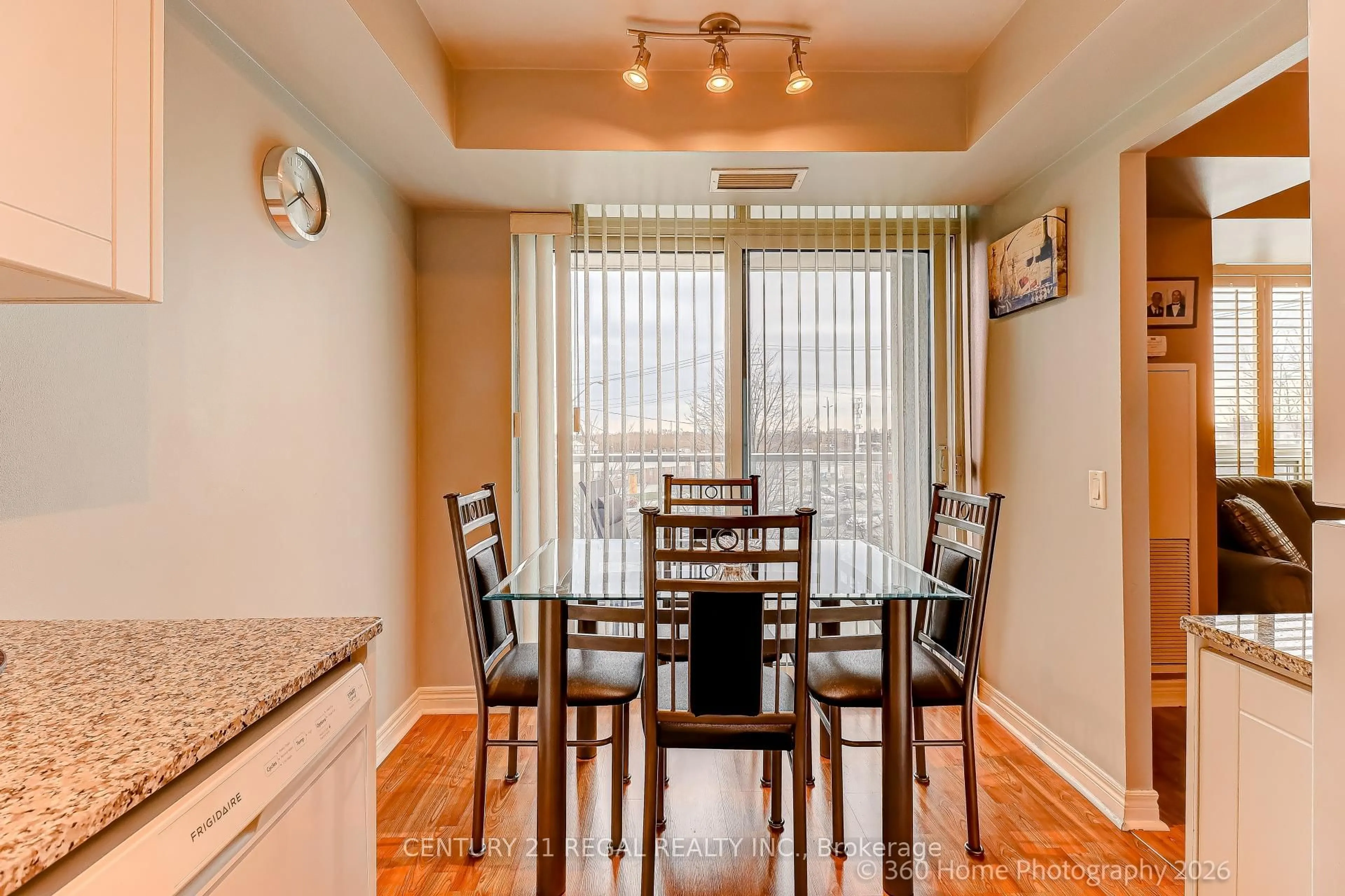 Dining room, wood/laminate floor for 83 Borough Dr #315, Toronto Ontario M1P 5E4