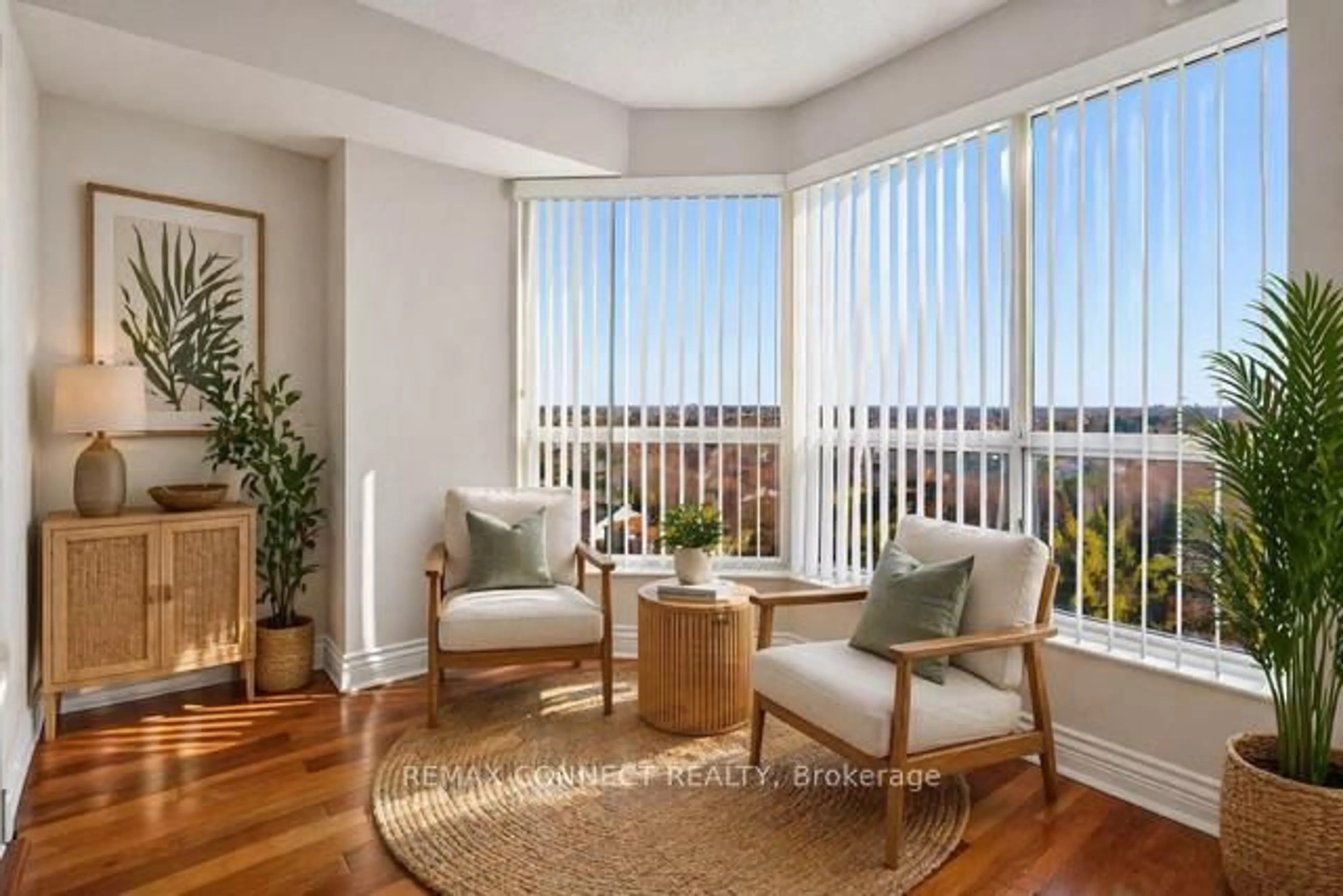 Living room with furniture, wood/laminate floor for 712 Rossland Rd #814, Whitby Ontario L1N 9E8