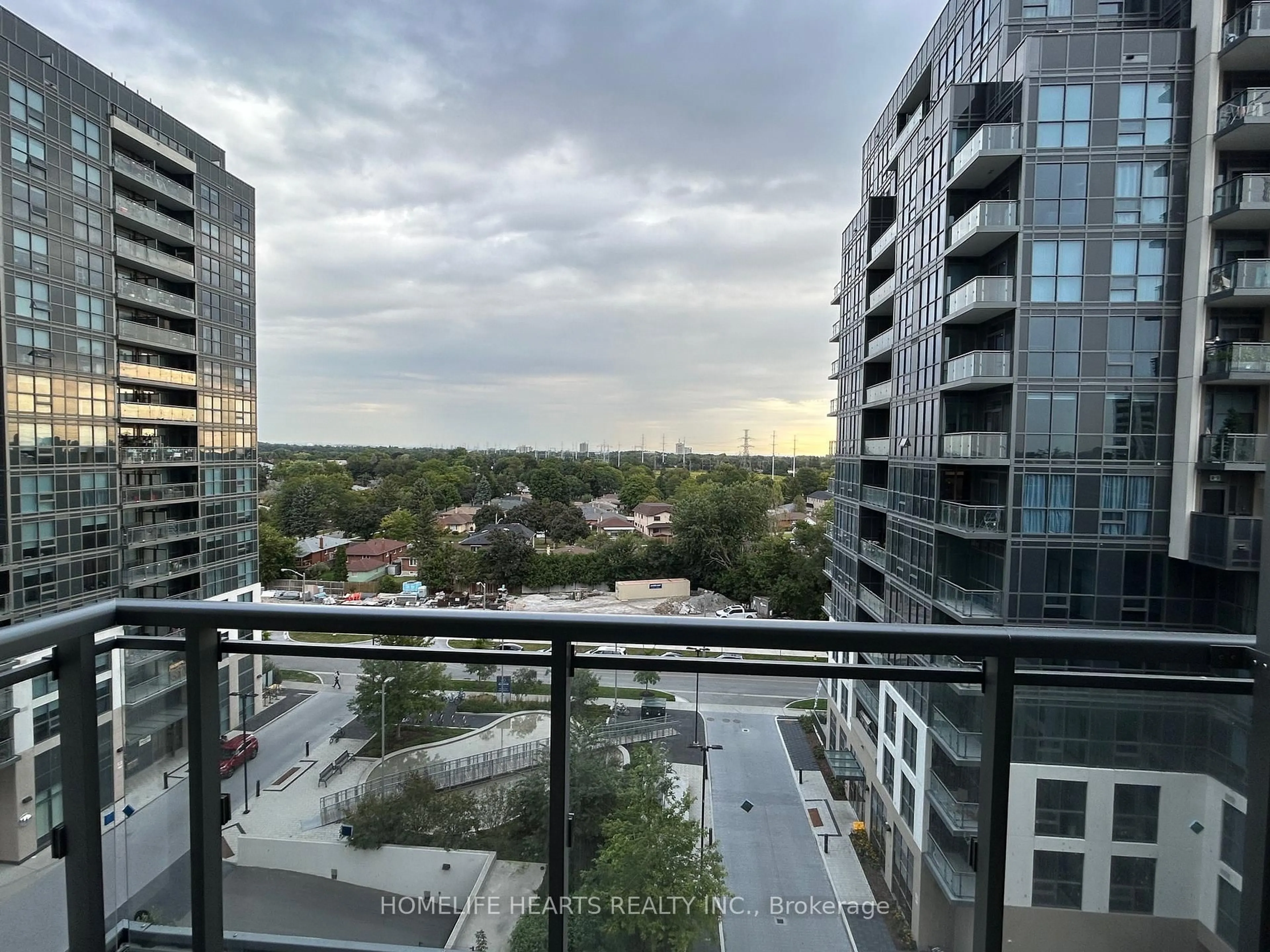 Balcony in the apartment, city buildings view from balcony for 20 Meadowglen Pl #822, Toronto Ontario M1G 0A9