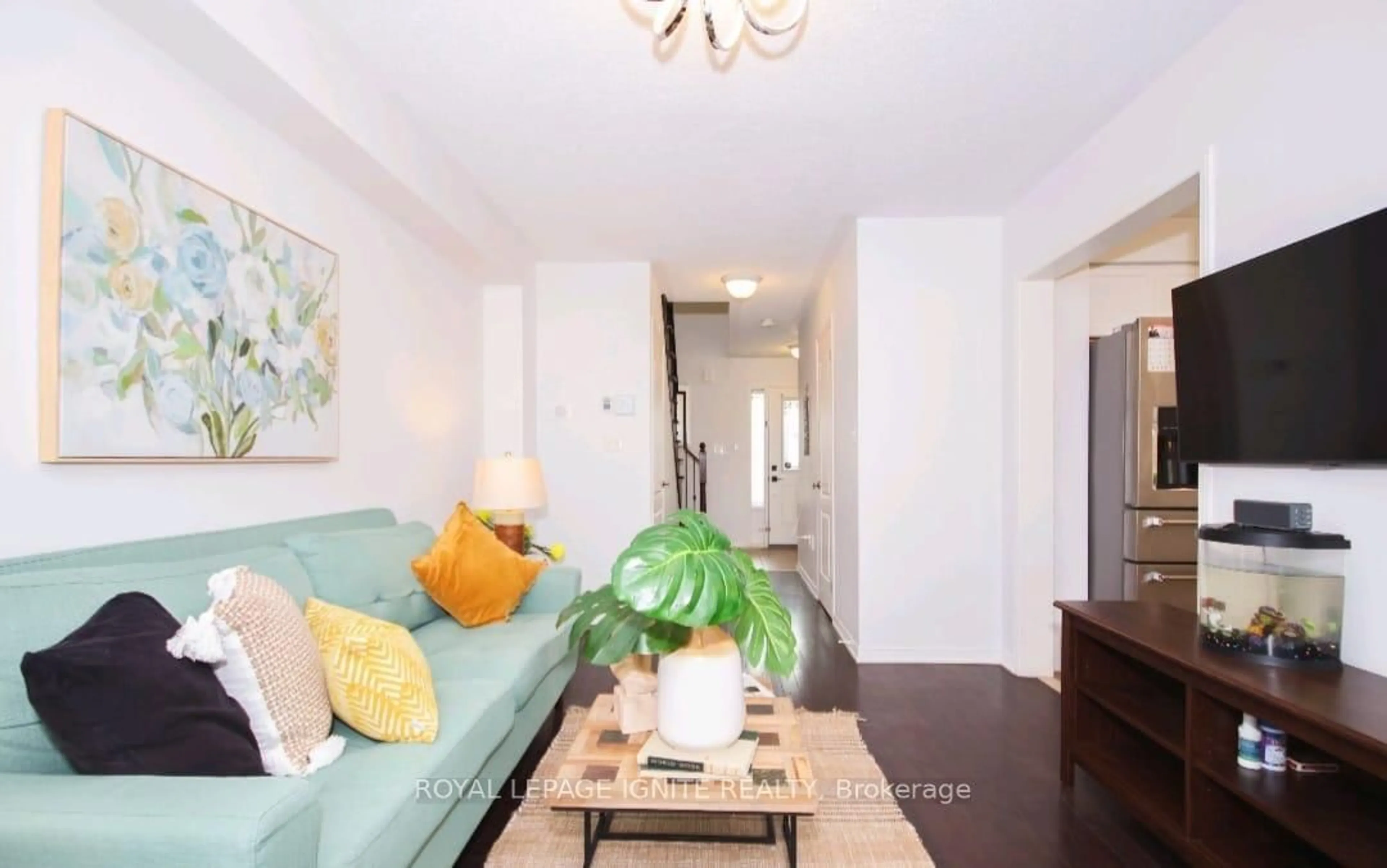 Living room with furniture, wood/laminate floor for 66 Westray Cres, Ajax Ontario L1Z 0B3