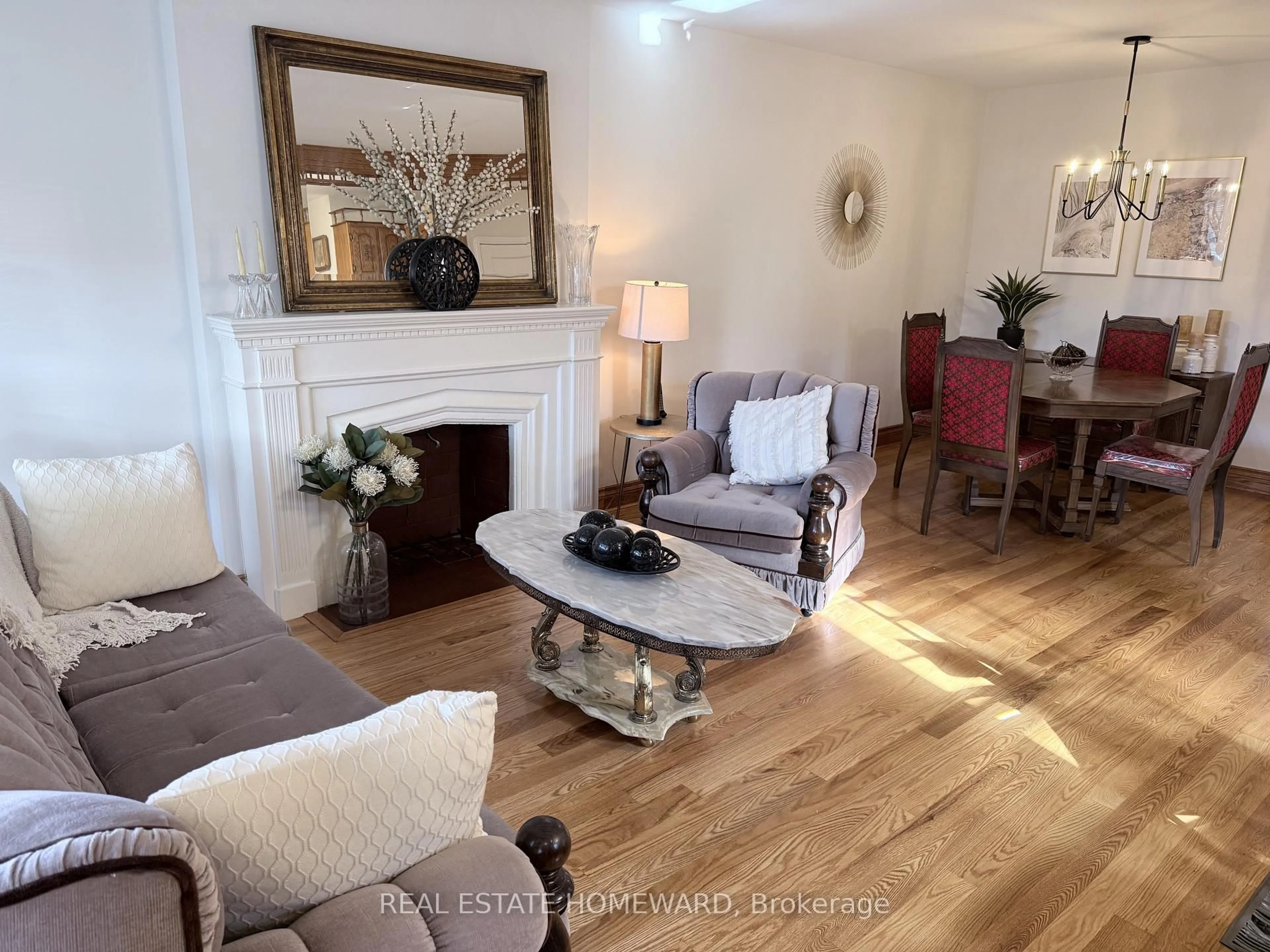 Living room with furniture, wood/laminate floor for 63 O'Connor Dr, Toronto Ontario M4K 2K3