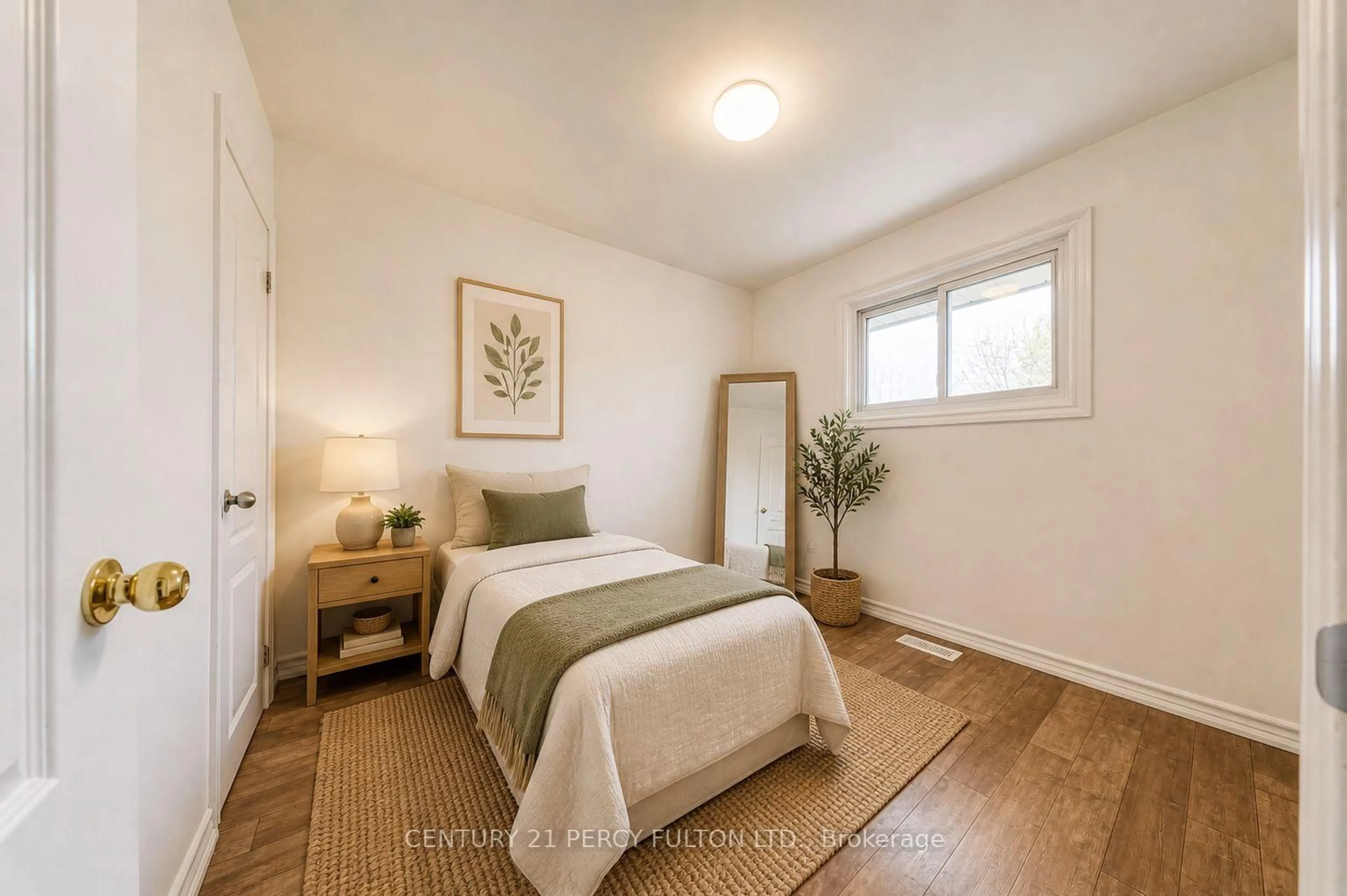 Bedroom with bed, wood/laminate floor for 381 Conant St, Oshawa Ontario L1H 3S8