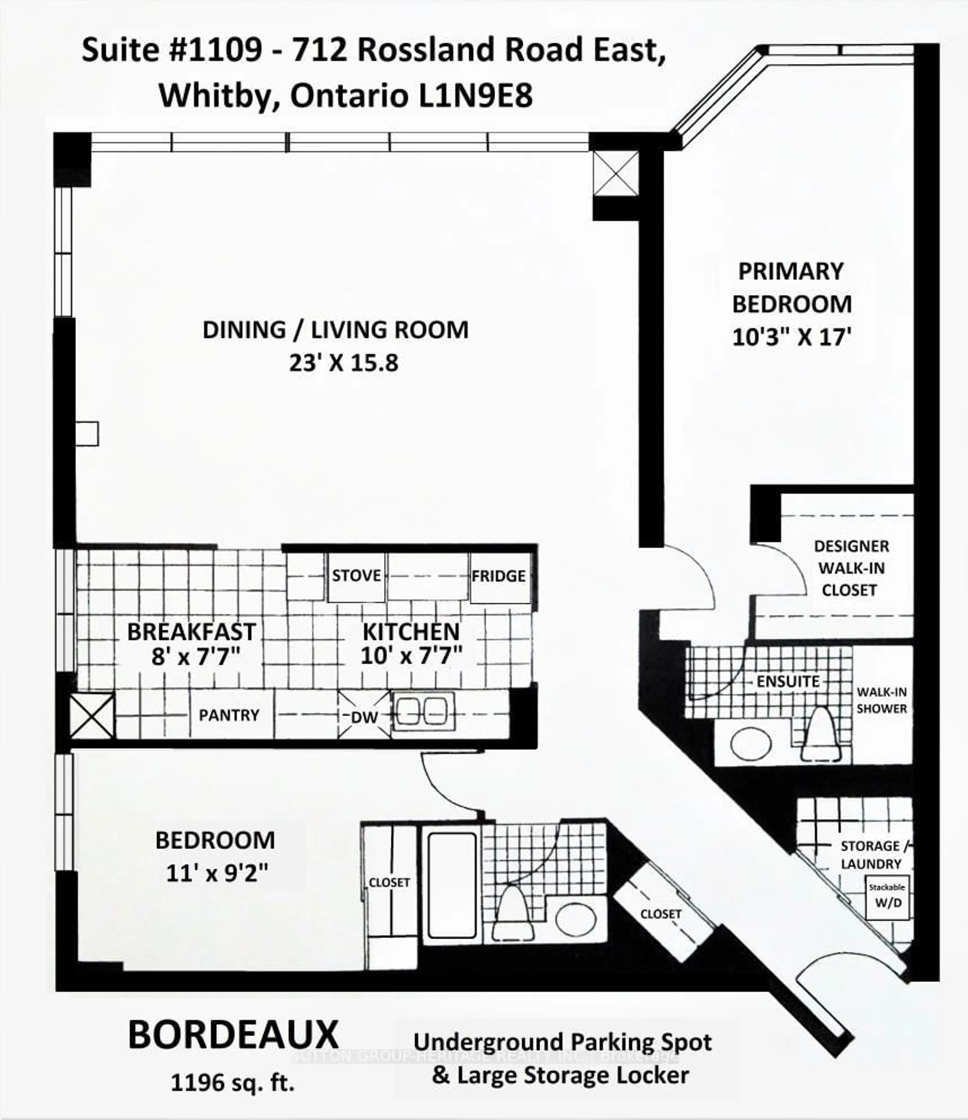 Floor plan for 712 Rossland Rd #1109, Whitby Ontario L1N 9E8