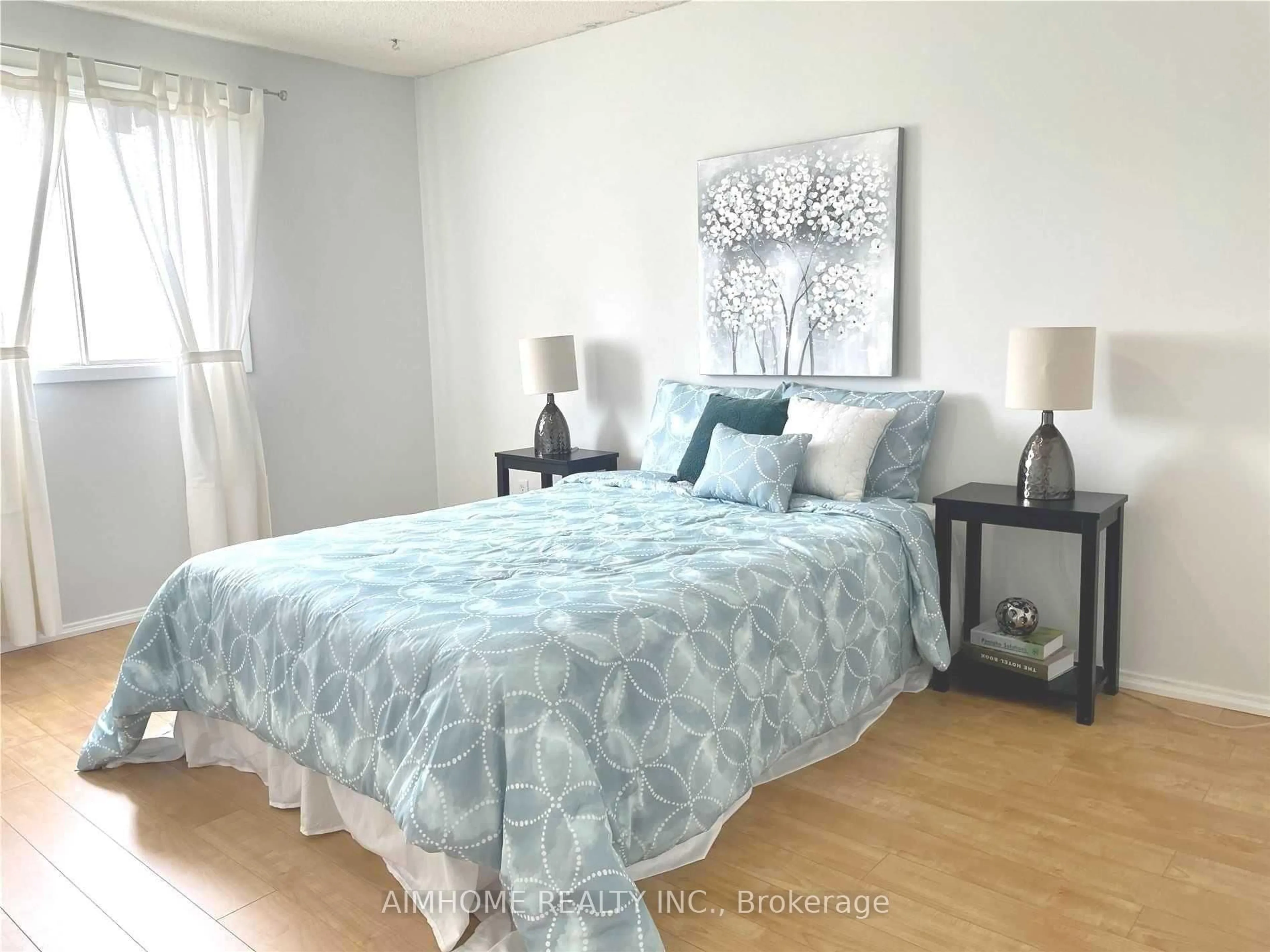 Bedroom with bed, wood/laminate floor for 180 Valley Stream Dr, Toronto Ontario M1V 2A5
