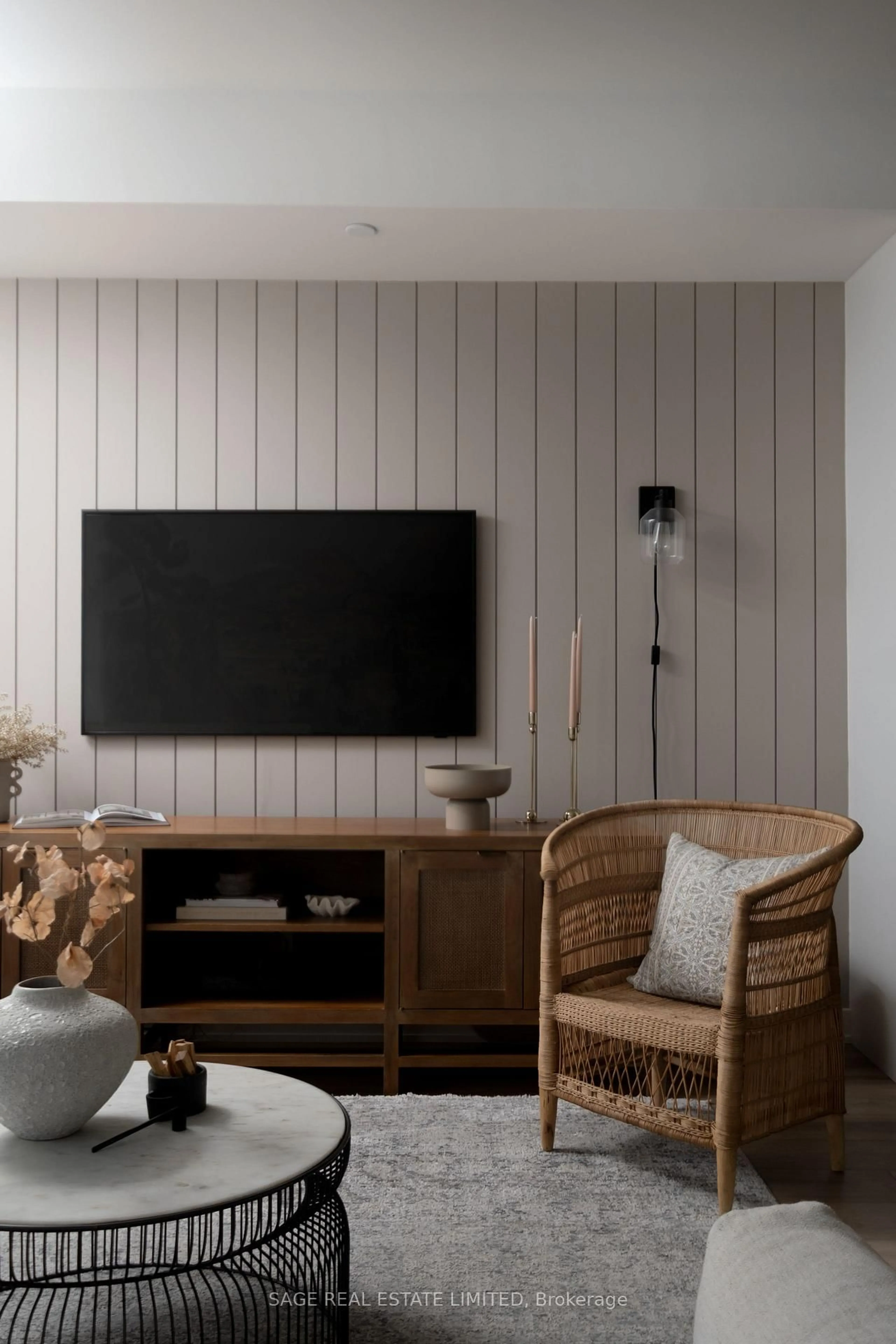Living room with furniture, wood/laminate floor for 899 Queen St #212, Toronto Ontario M4M 0C8
