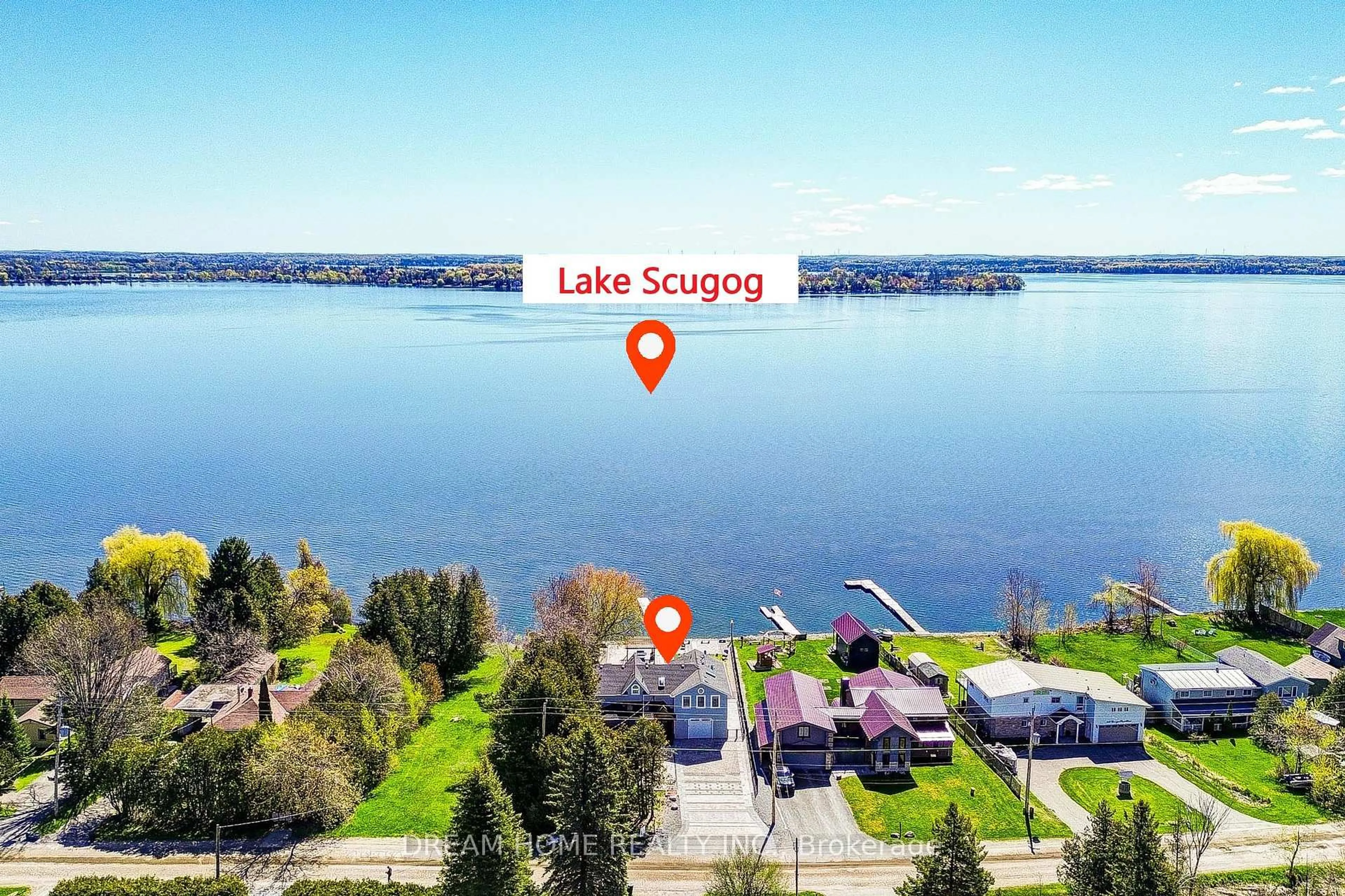 A pic from outside/outdoor area/front of a property/back of a property/a pic from drone, water/lake/river/ocean view for 339 Carnegie Beach Rd, Scugog Ontario L9L 1B6