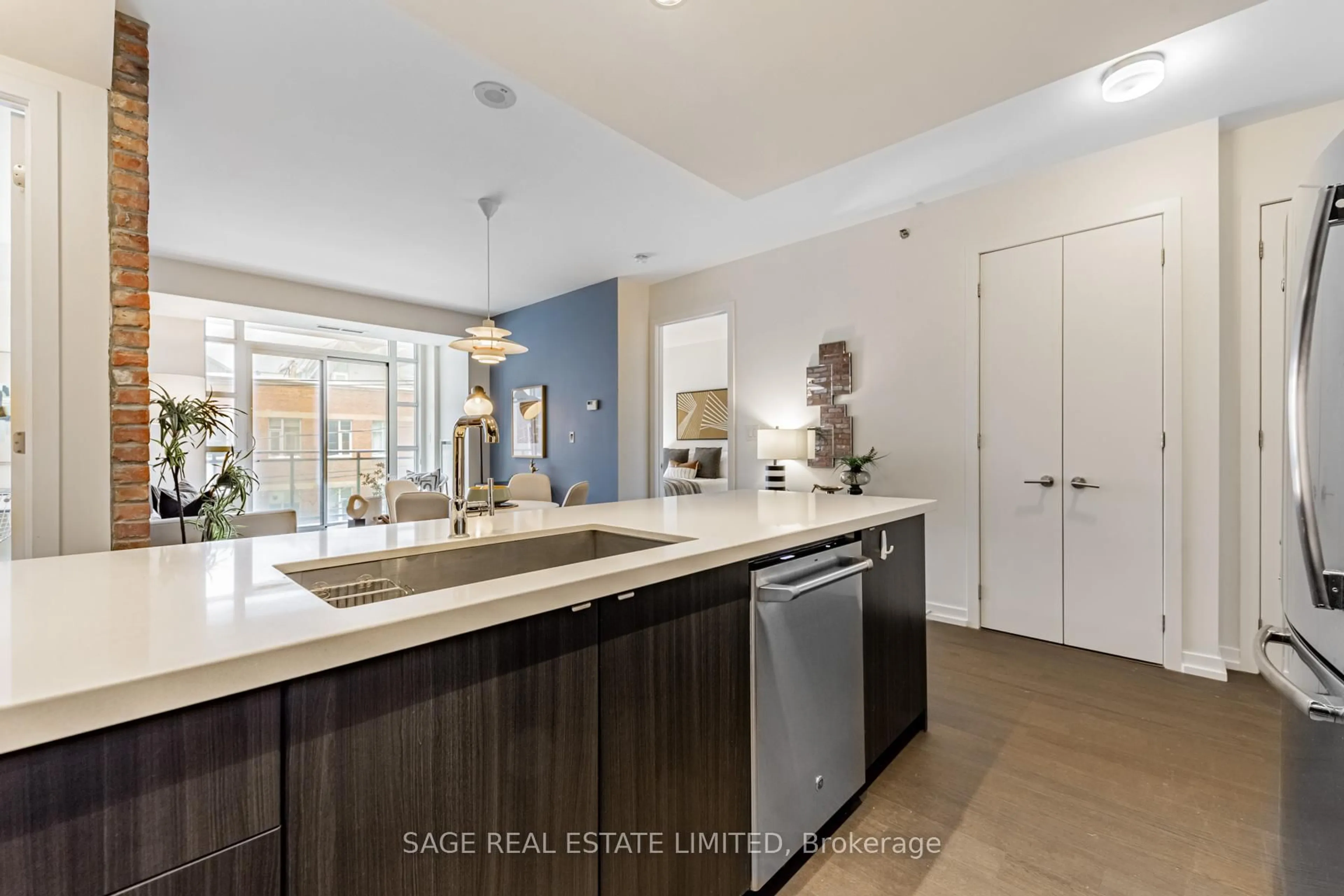Open concept kitchen, ceramic/tile floor for 88 Colgate Ave #213, Toronto Ontario M4M 0A6