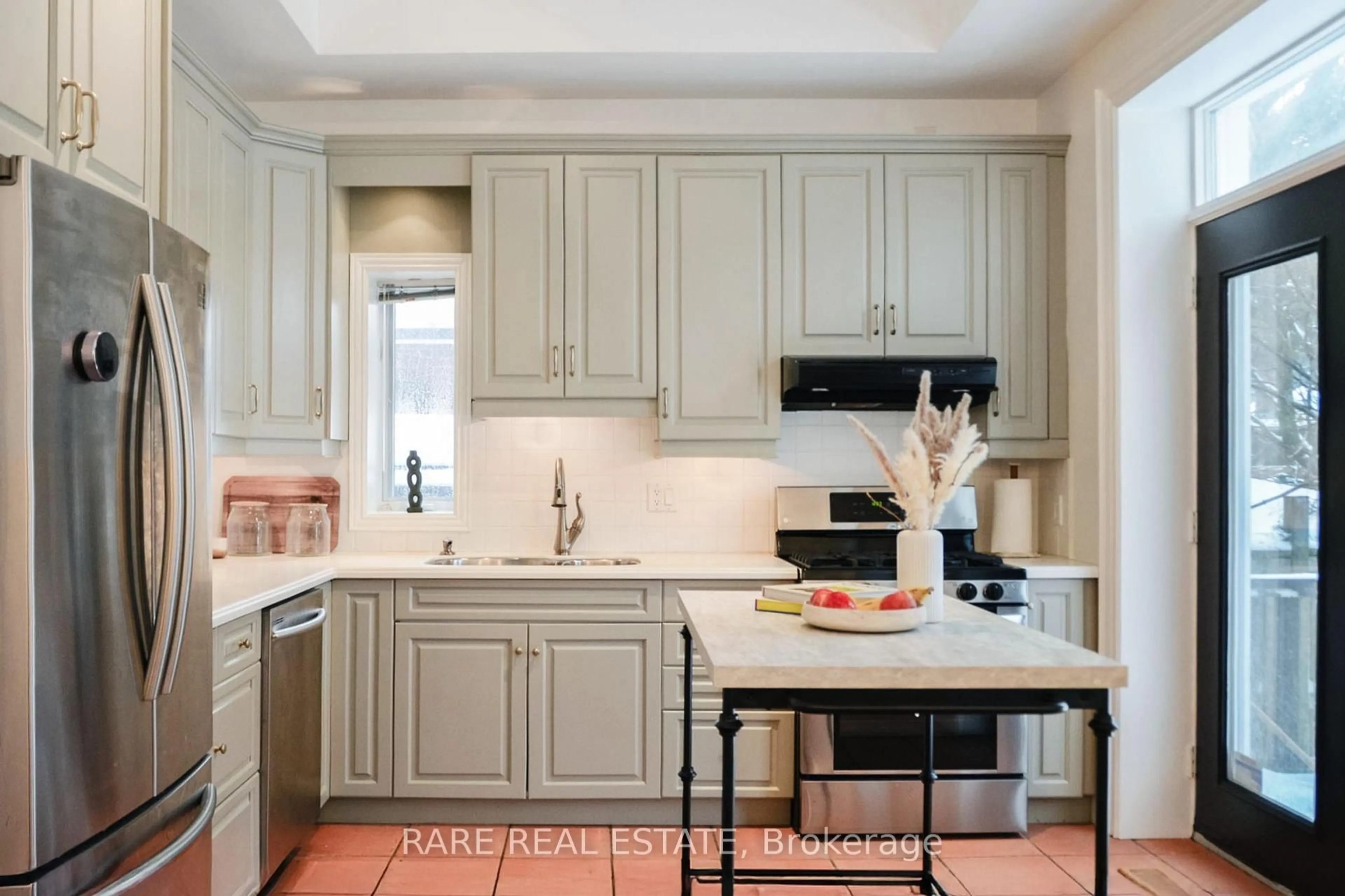 Contemporary kitchen, ceramic/tile floor for 33 Red Deer Ave, Toronto Ontario M1N 2Z1