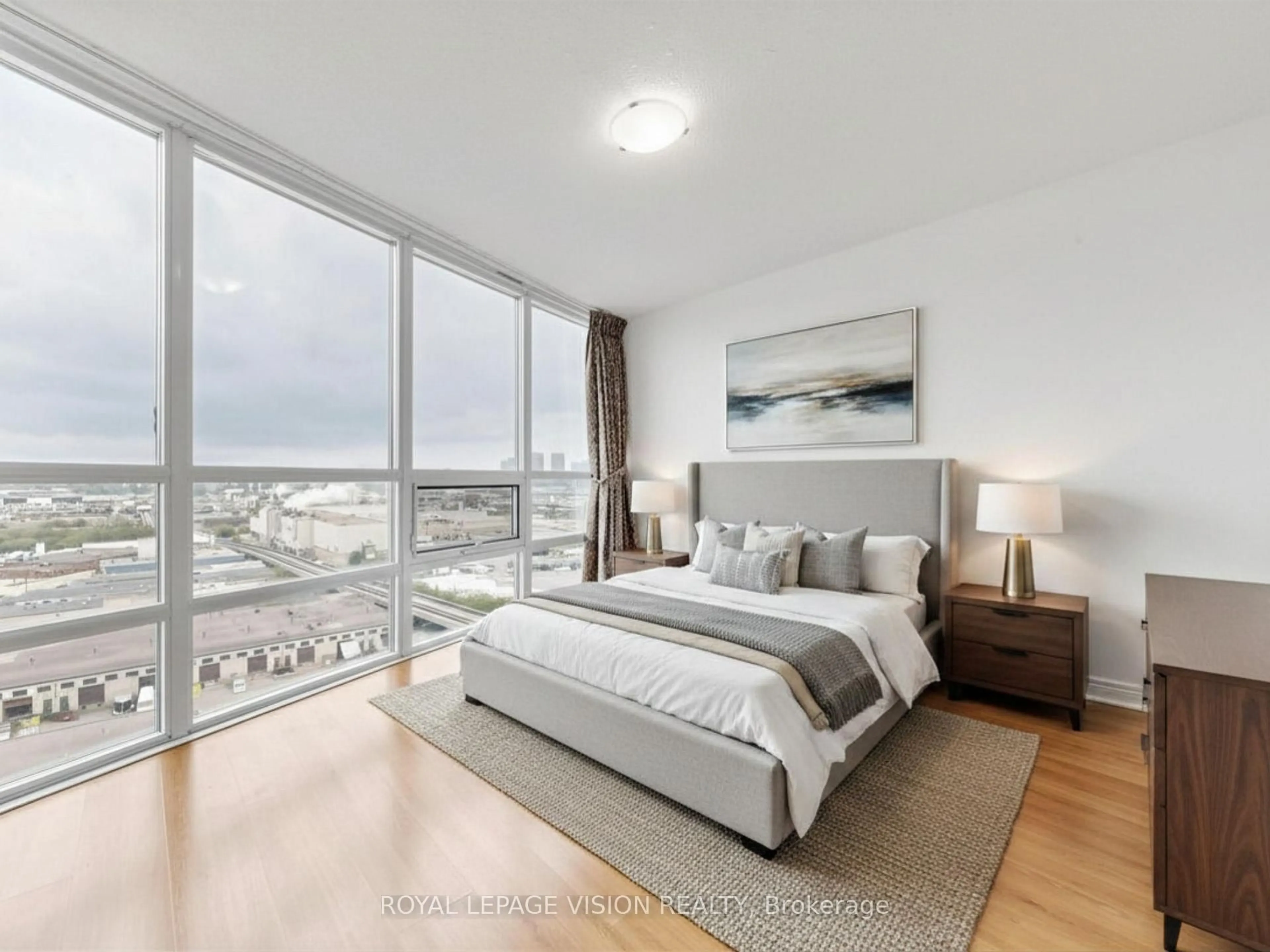 Bedroom with bed, wood/laminate floor for 83 Borough Dr #1415, Toronto Ontario M1P 5E4