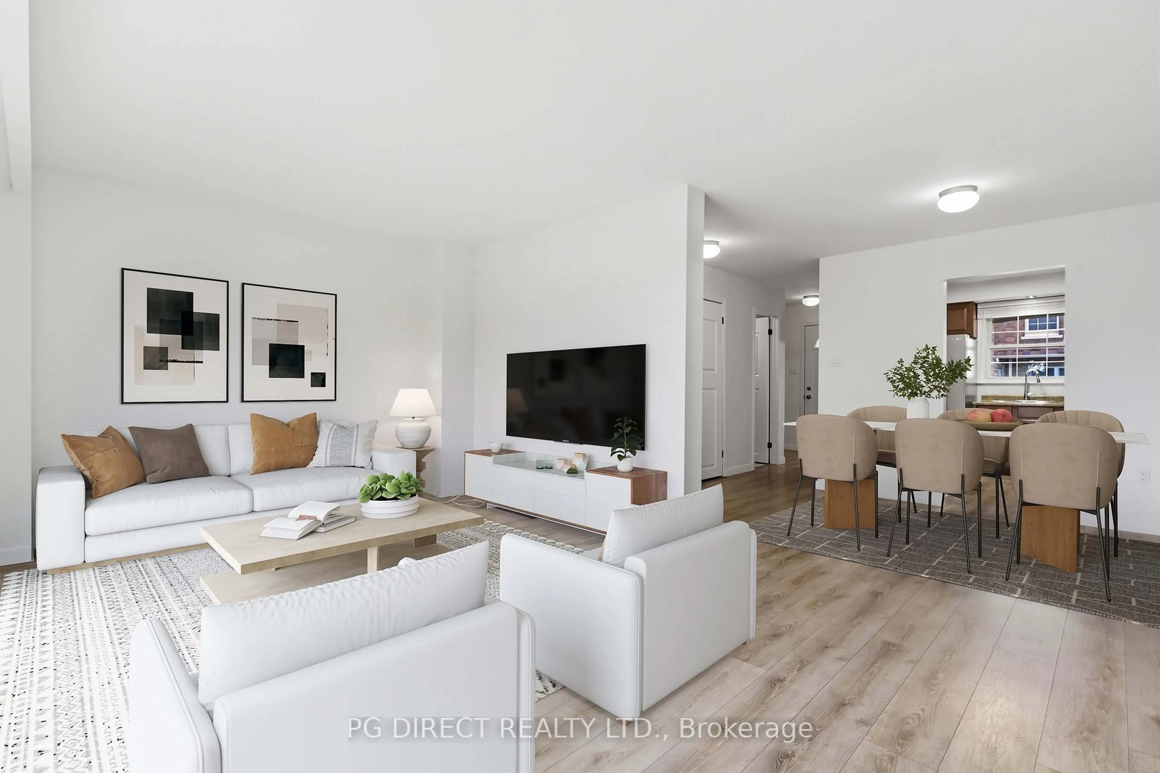 Living room with furniture, wood/laminate floor for 580 Eyer Dr #51, Pickering Ontario L1W 3B7