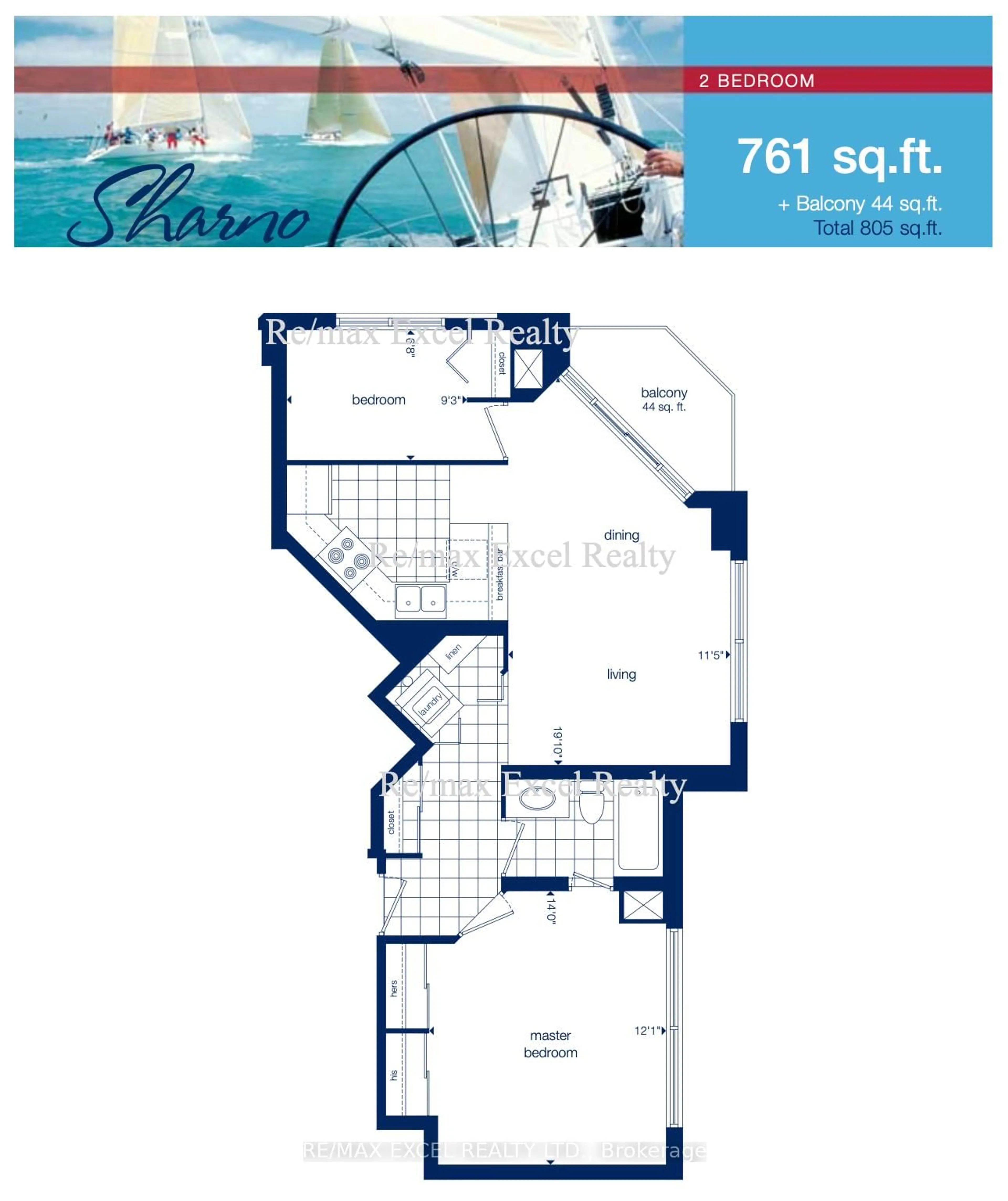 Floor plan for 340 Watson St #916, Whitby Ontario L1N 9G1