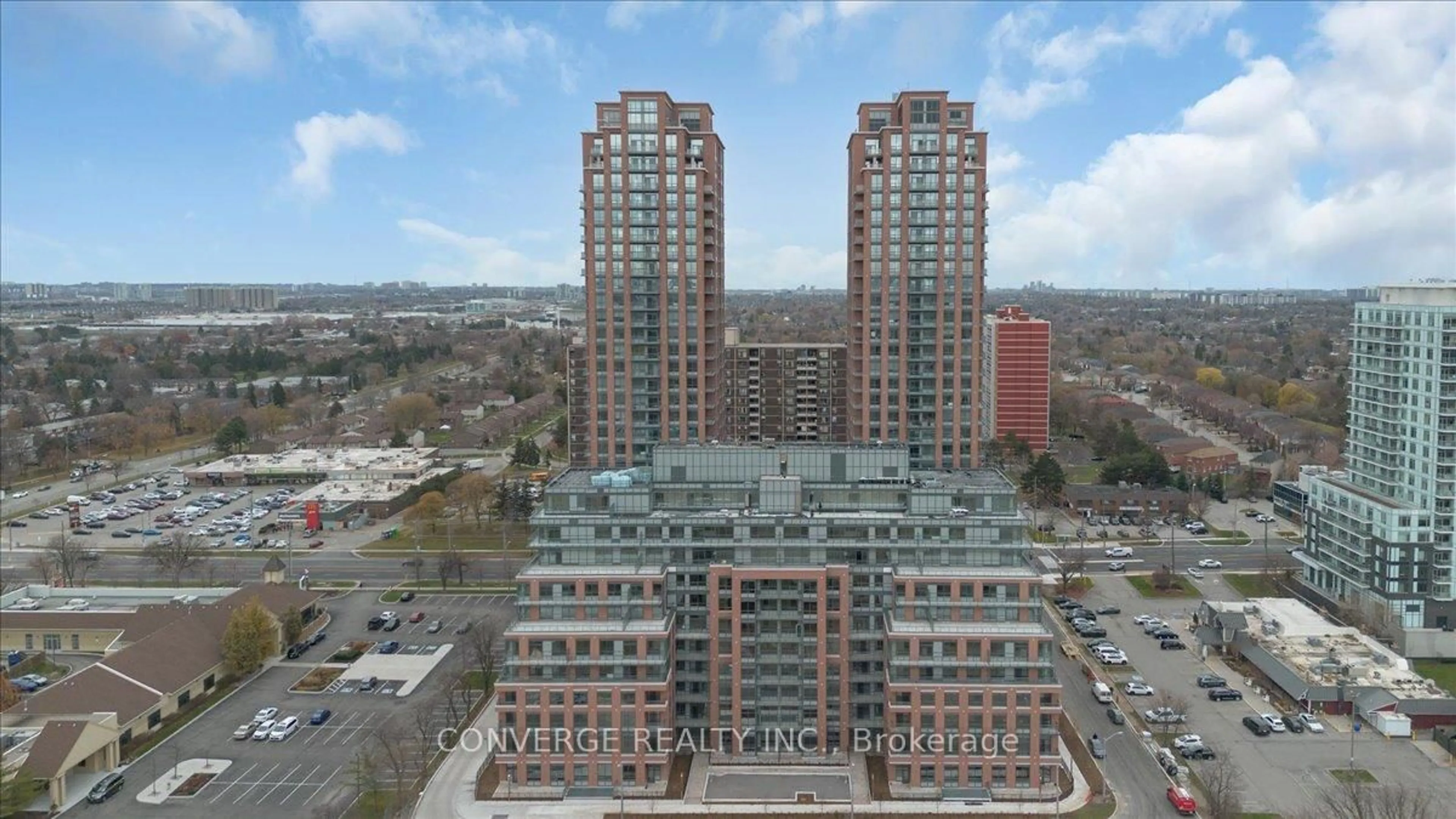 A pic from outside/outdoor area/front of a property/back of a property/a pic from drone, city buildings view from balcony for 3260 Sheppard Ave #2501, Toronto Ontario M1T 0B3