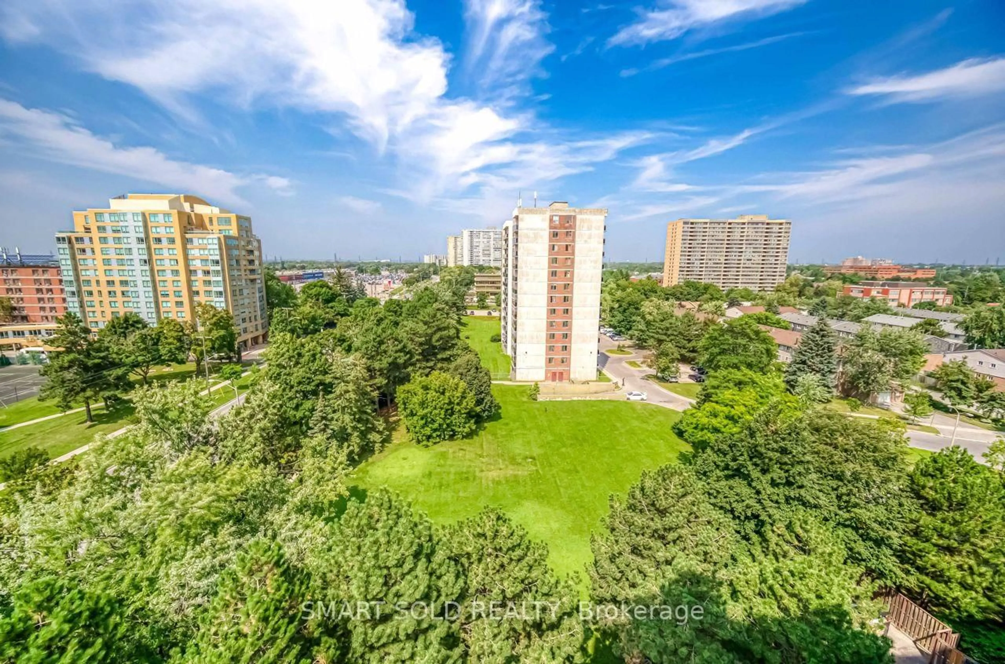 A pic from outside/outdoor area/front of a property/back of a property/a pic from drone, city buildings view from balcony for 10 Stonehill Crt #1009, Toronto Ontario M1W 2X8