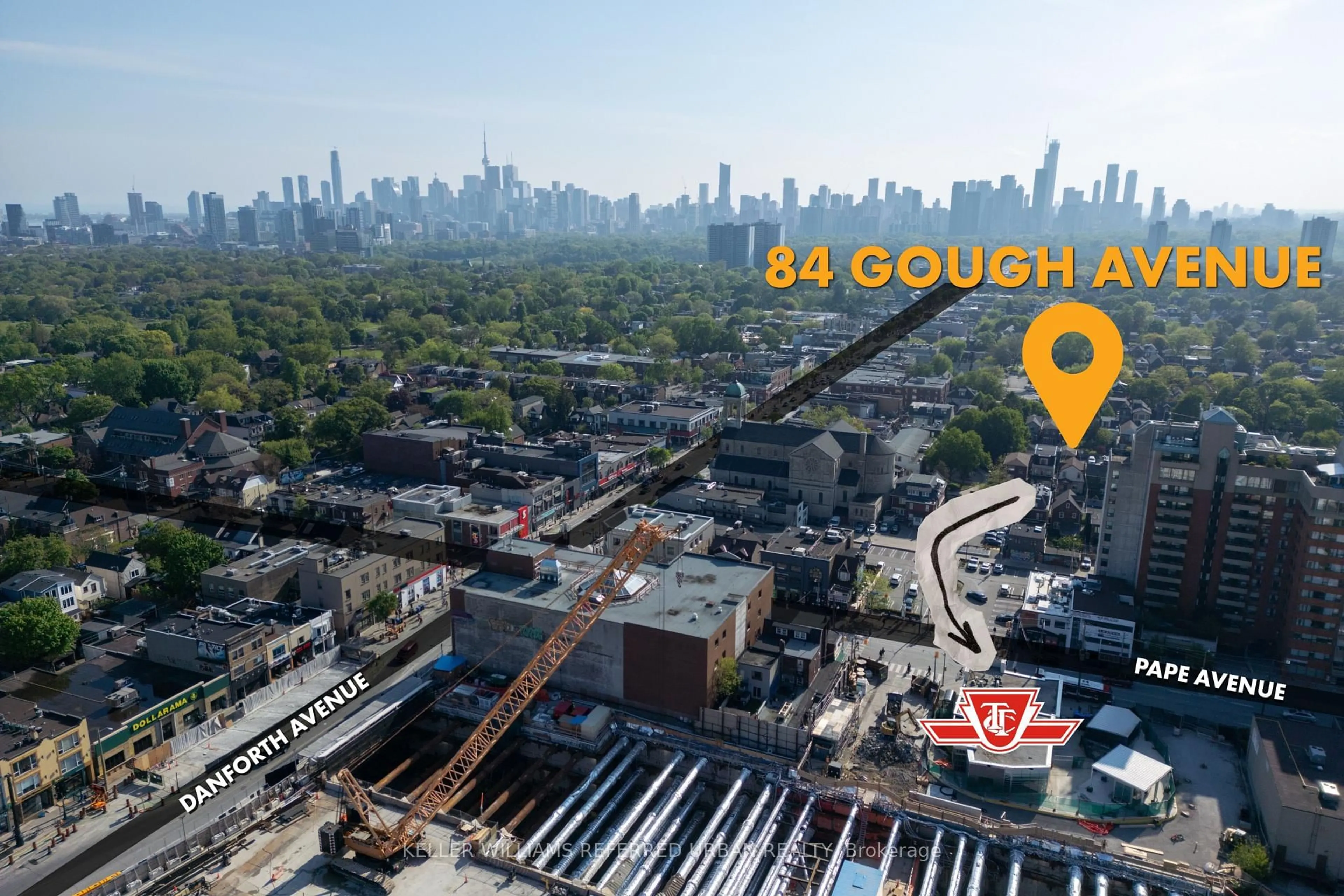A pic from outside/outdoor area/front of a property/back of a property/a pic from drone, city buildings view from balcony for 84 Gough Ave, Toronto Ontario M4K 3N8