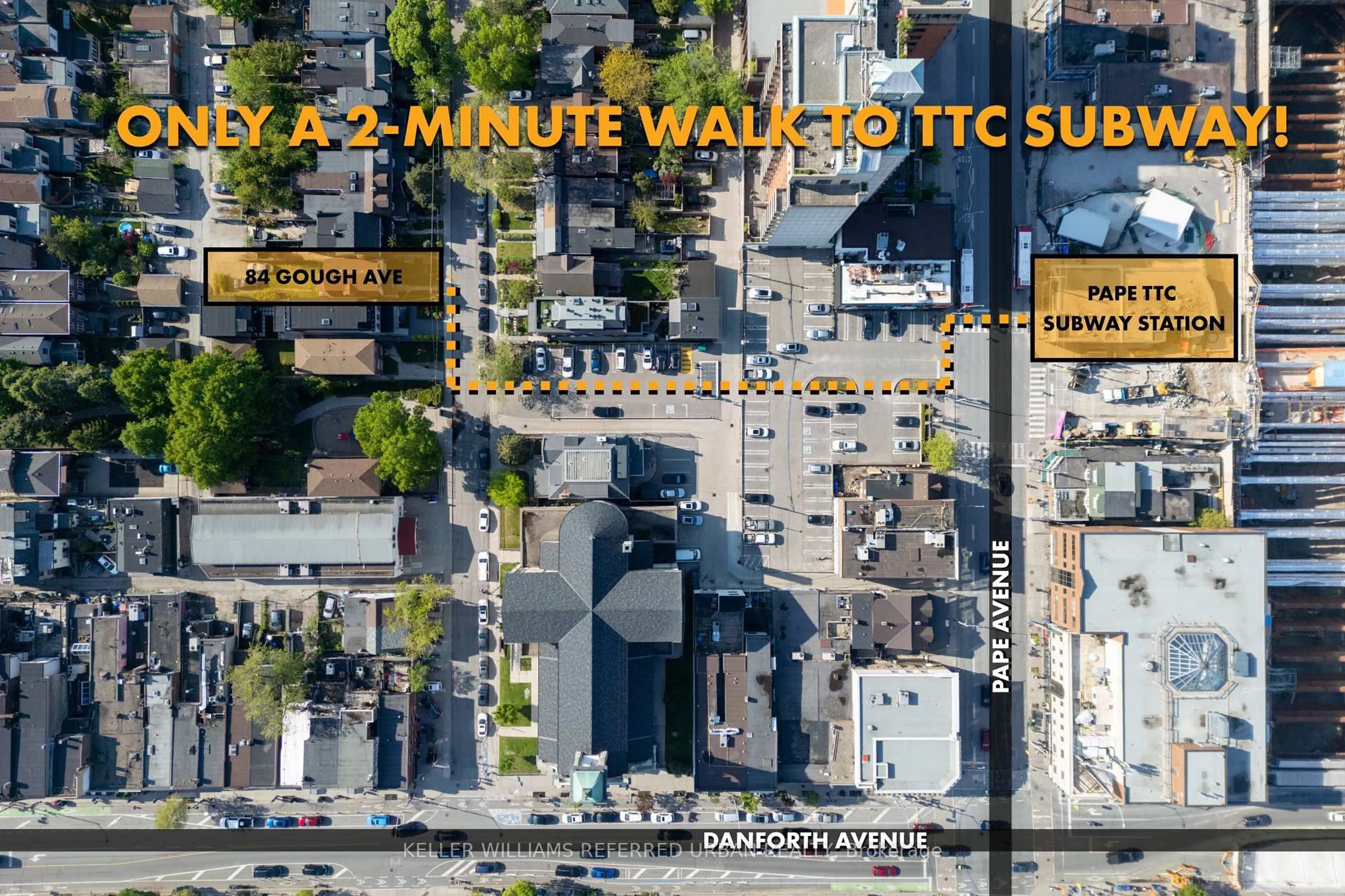 A pic from outside/outdoor area/front of a property/back of a property/a pic from drone, street for 84 Gough Ave, Toronto Ontario M4K 3N8