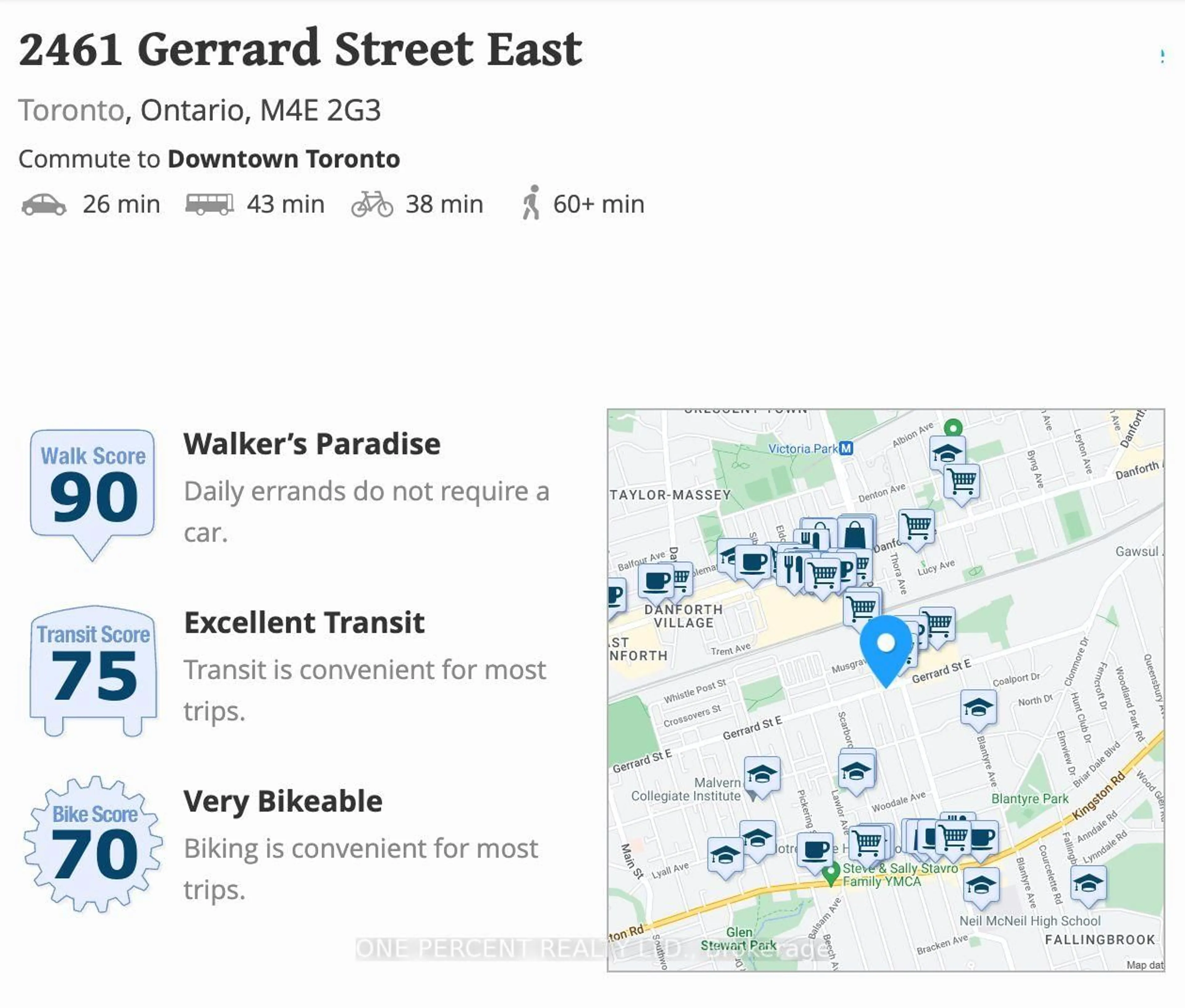 Picture of a map for 2461 Gerrard St, Toronto Ontario M4E 2G3