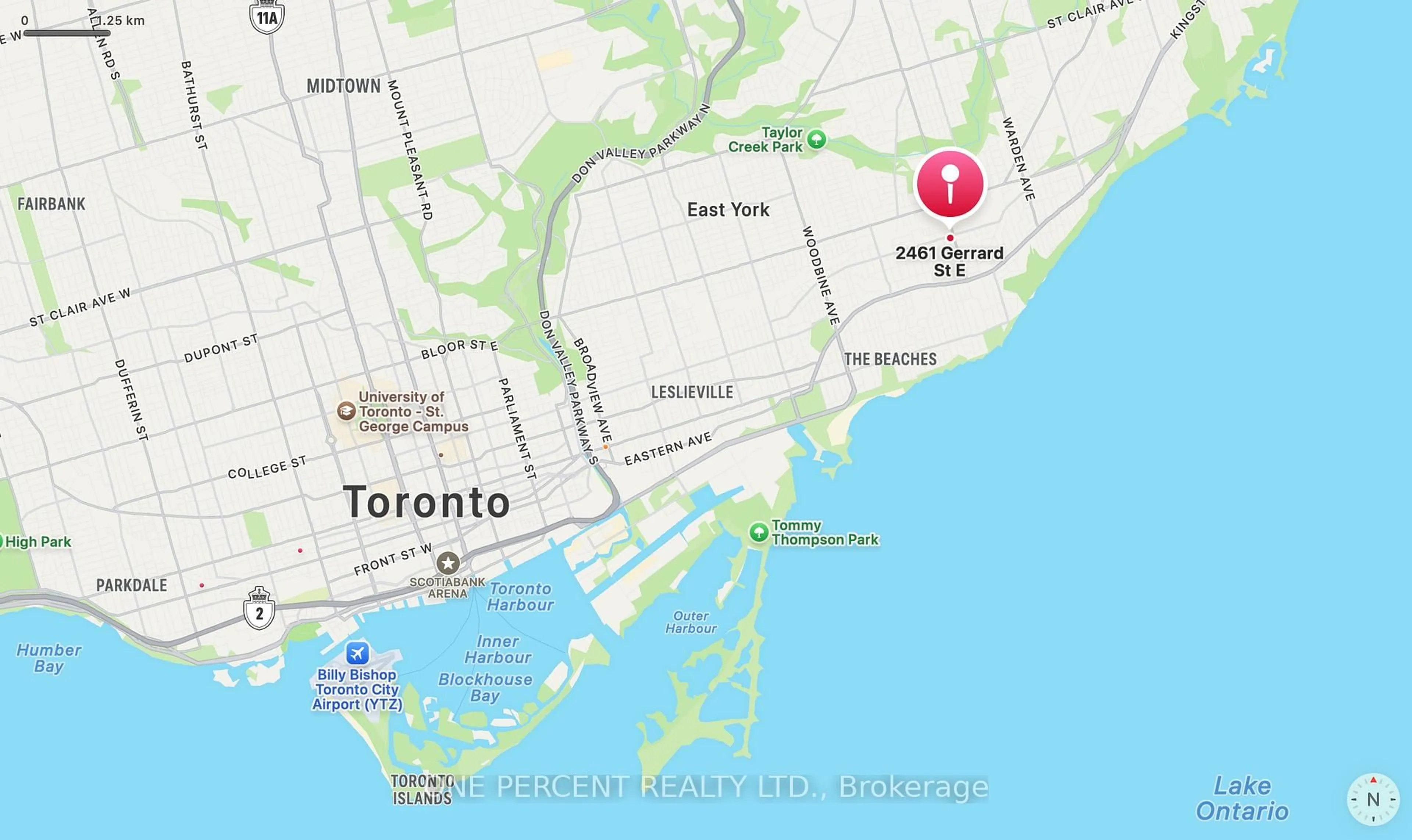Picture of a map for 2461 Gerrard St, Toronto Ontario M4E 2G3