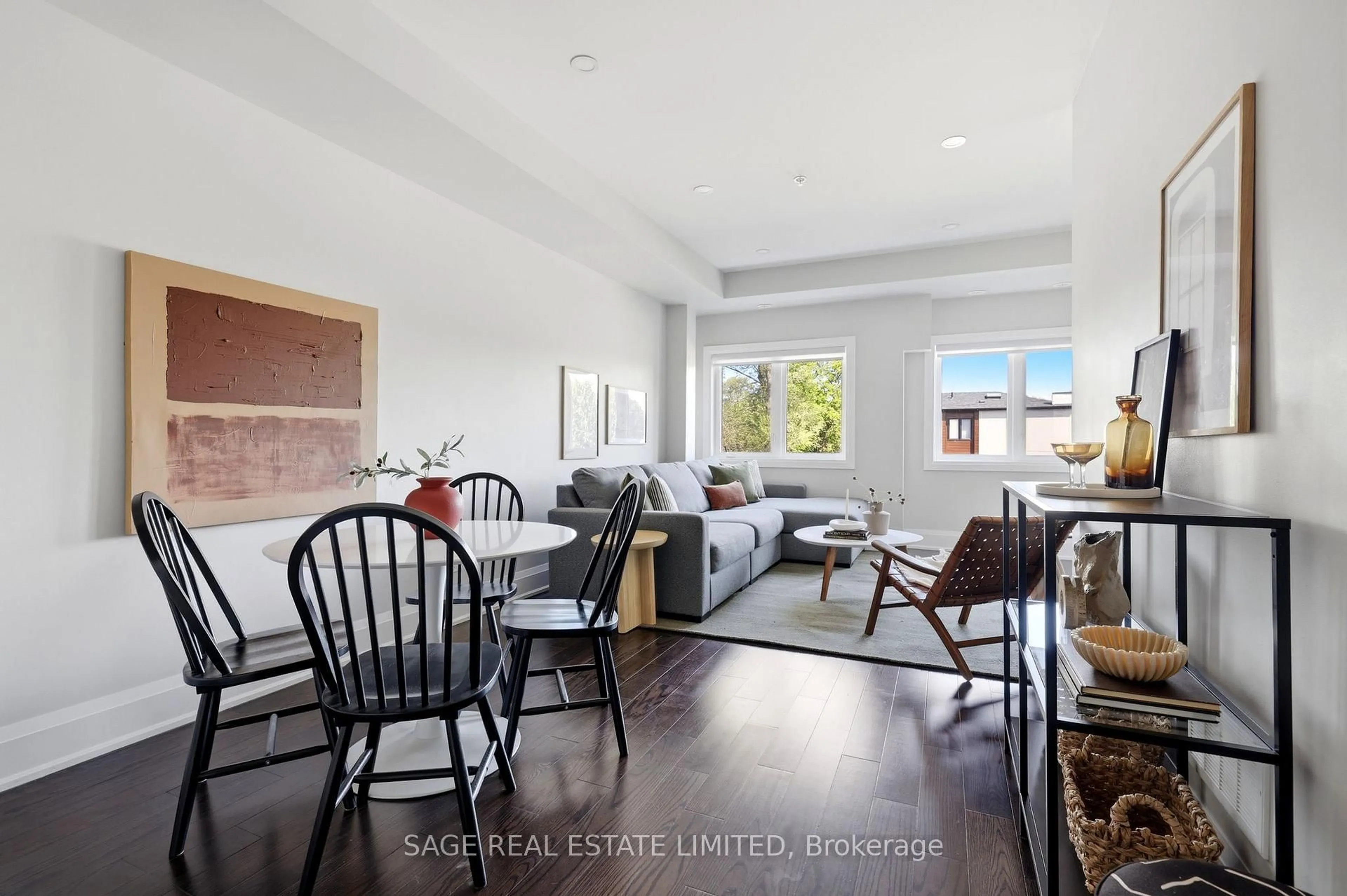 Living room with furniture, wood/laminate floor for 6 Kalmar Ave #Th4, Toronto Ontario M1N 3G3