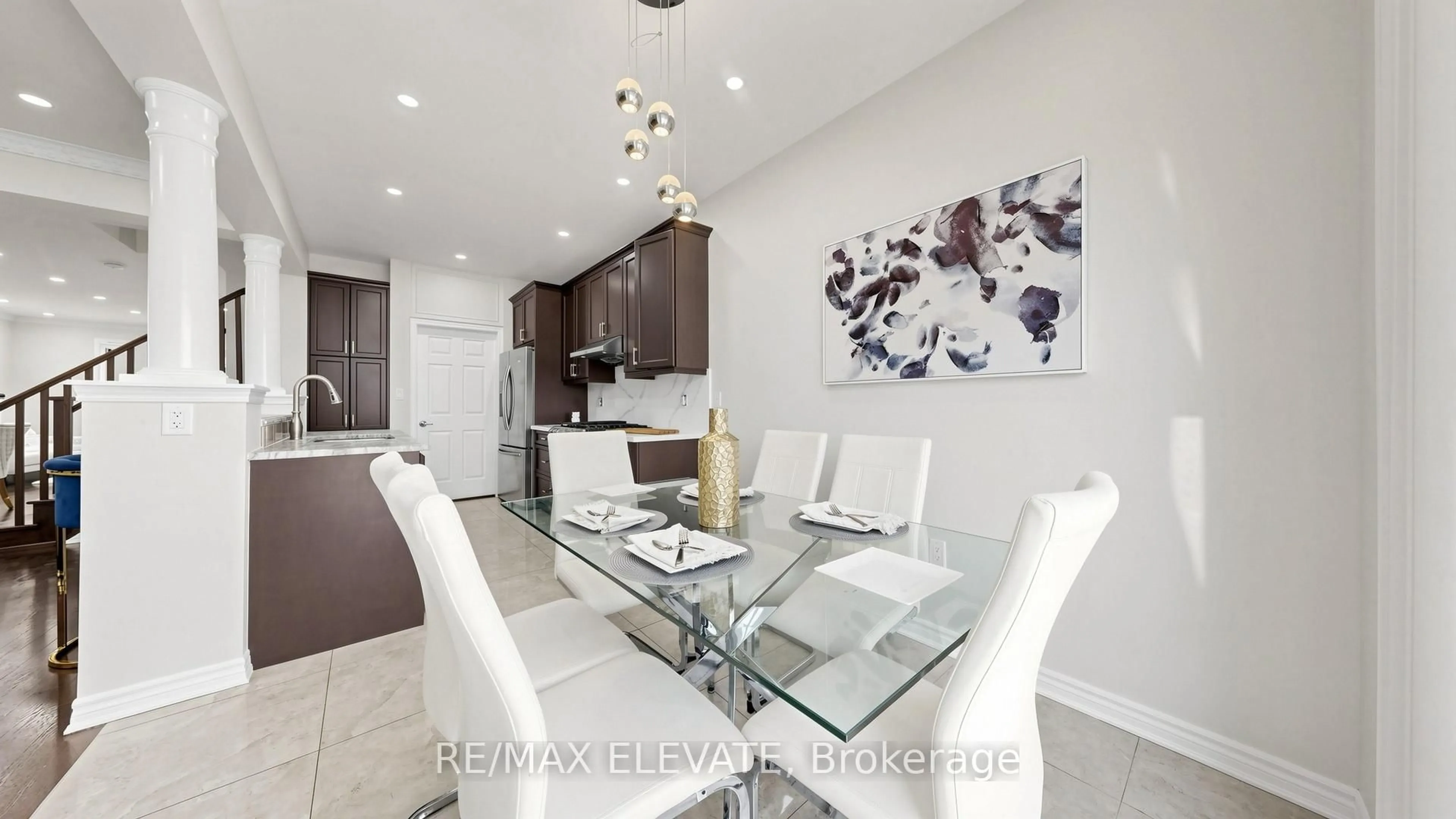 Dining room, wood/laminate floor for 2425 Moonlight Cres, Pickering Ontario L1X 0E9