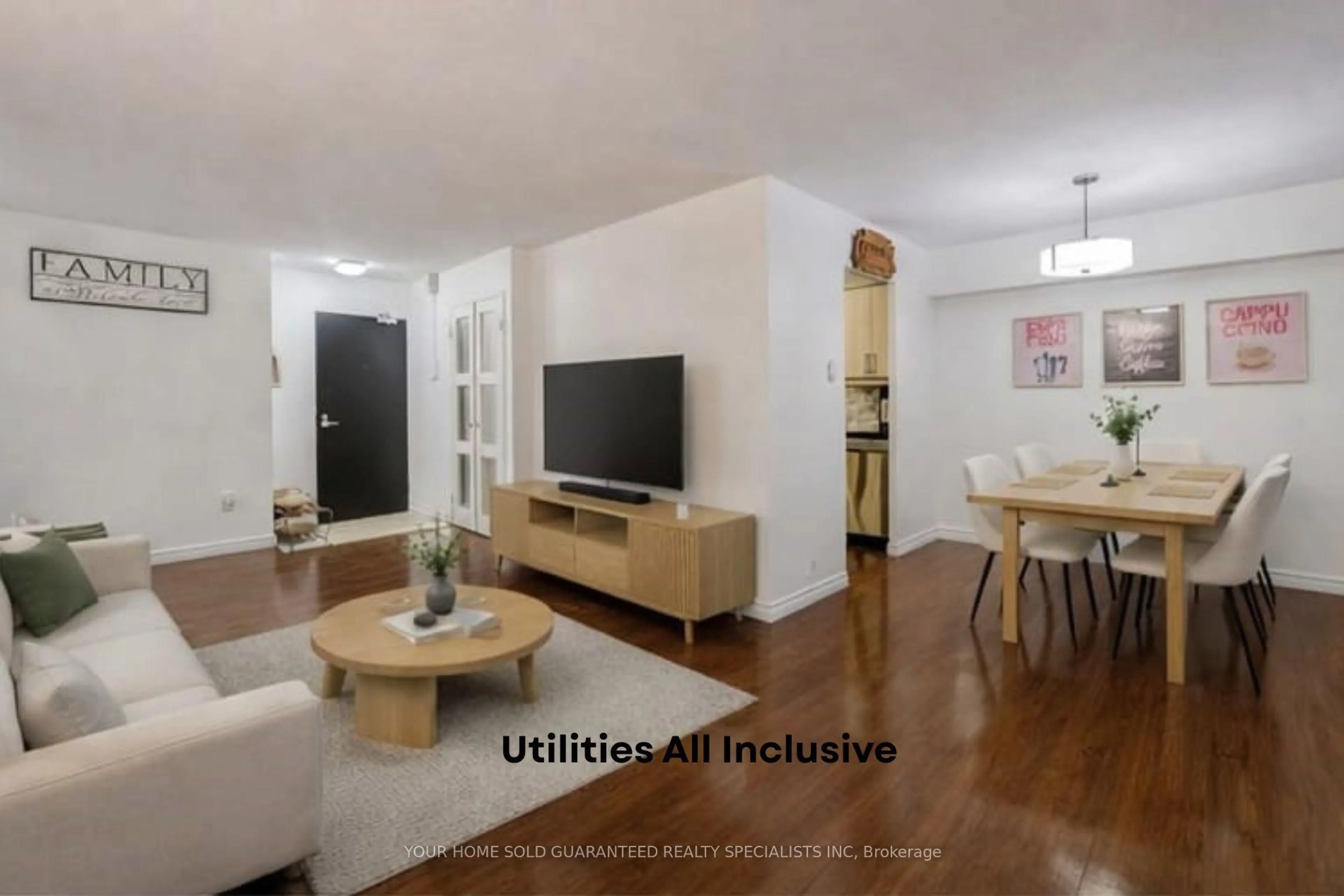 Living room with furniture, wood/laminate floor for 2721 Victoria Park Ave #602, Toronto Ontario M1T 3N6