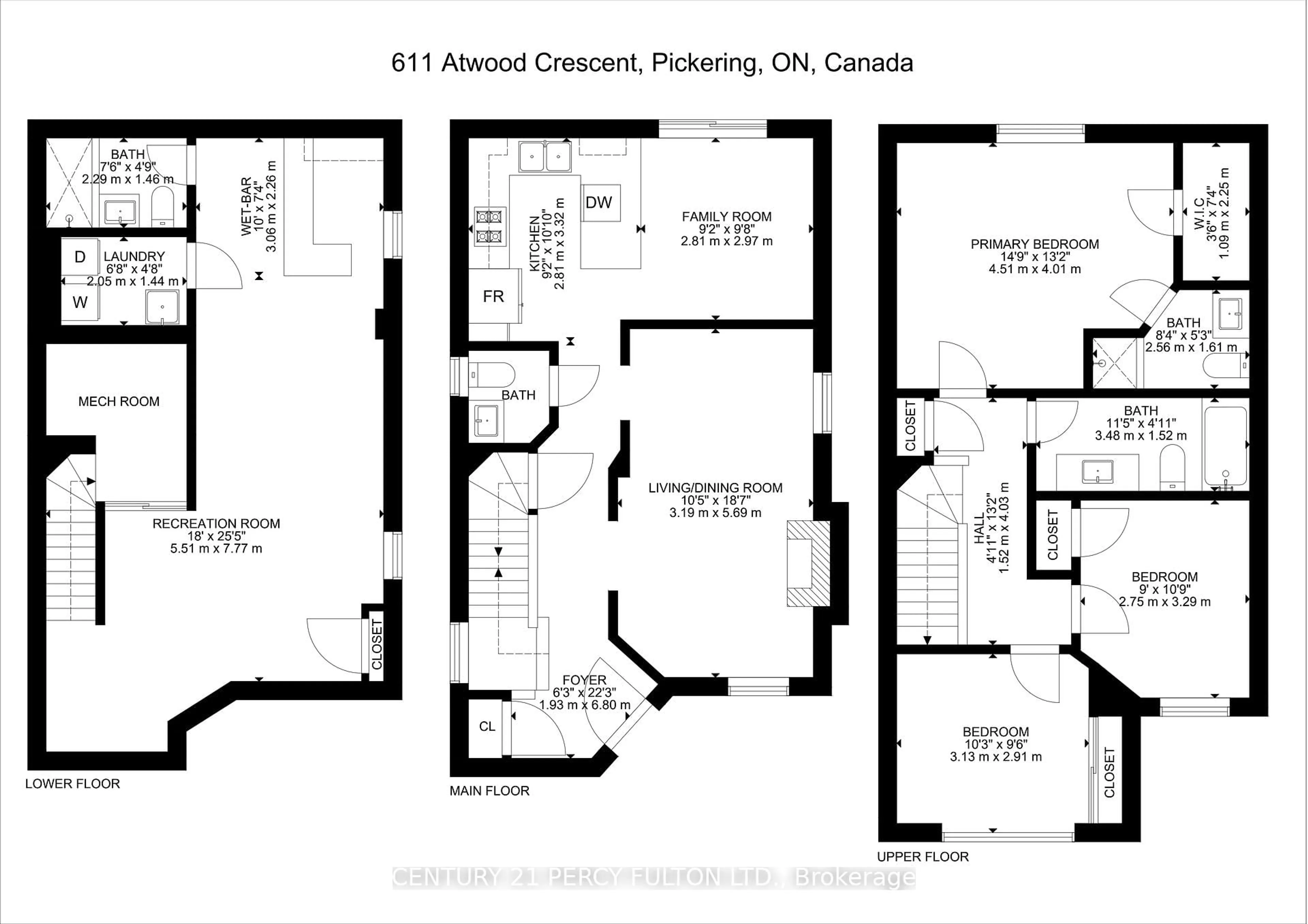 Floor plan for 611 Atwood Cres, Pickering Ontario L1W 3W7
