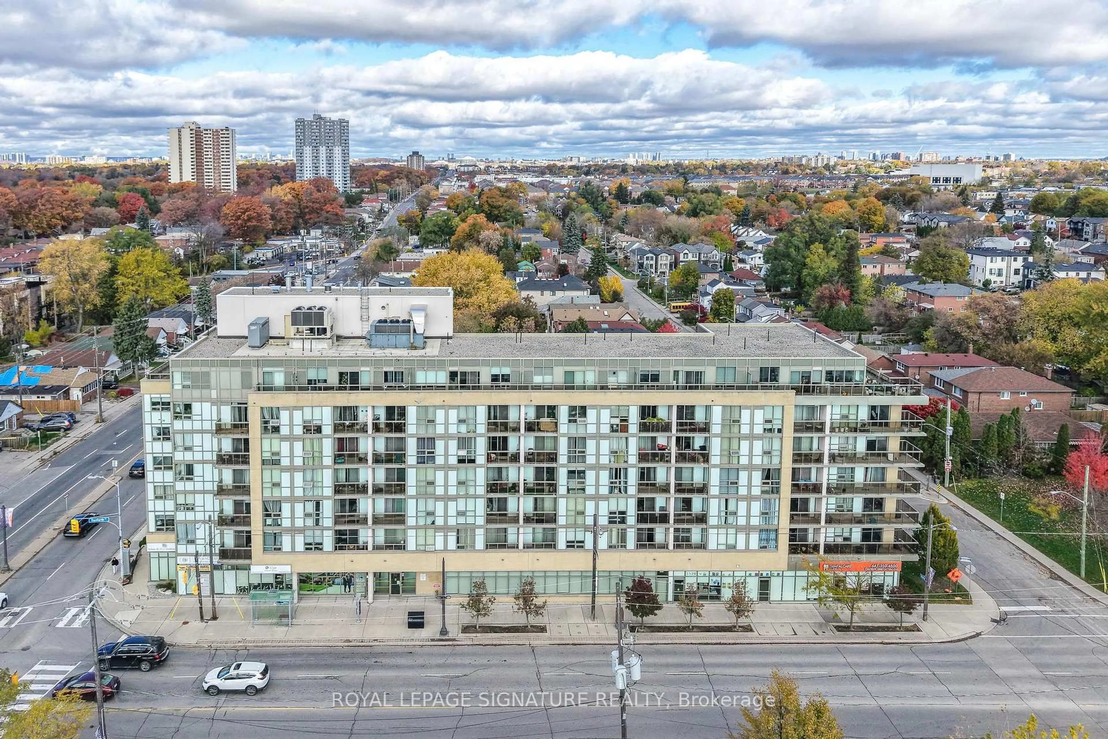 A pic from outside/outdoor area/front of a property/back of a property/a pic from drone, city buildings view from balcony for 3520 Danforth Ave #601, Toronto Ontario M1L 1E5
